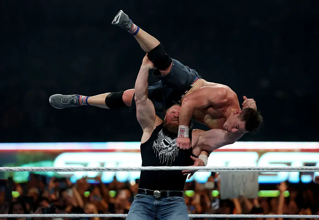 Lesnar performed his iconic F-5 finishing move on Cena at SummerSlam (Image: Getty/WWE)