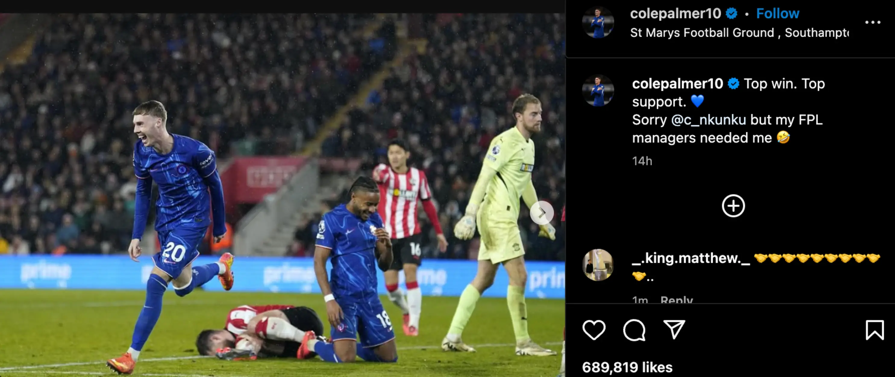 Cole Palmer posted to Instagram (Credit:Cole Palmer Instagram)