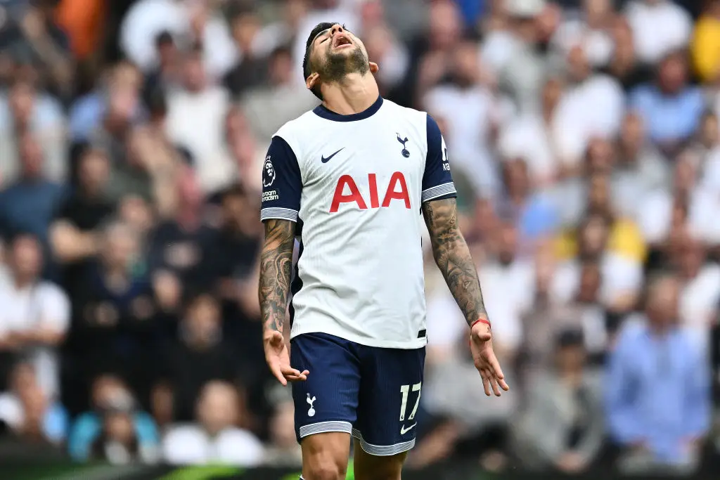 Tottenham Hotspur centre-back Cristian Romero appeared to be at fault for Arsenal's winning goal on Sunday. (Image: Getty)