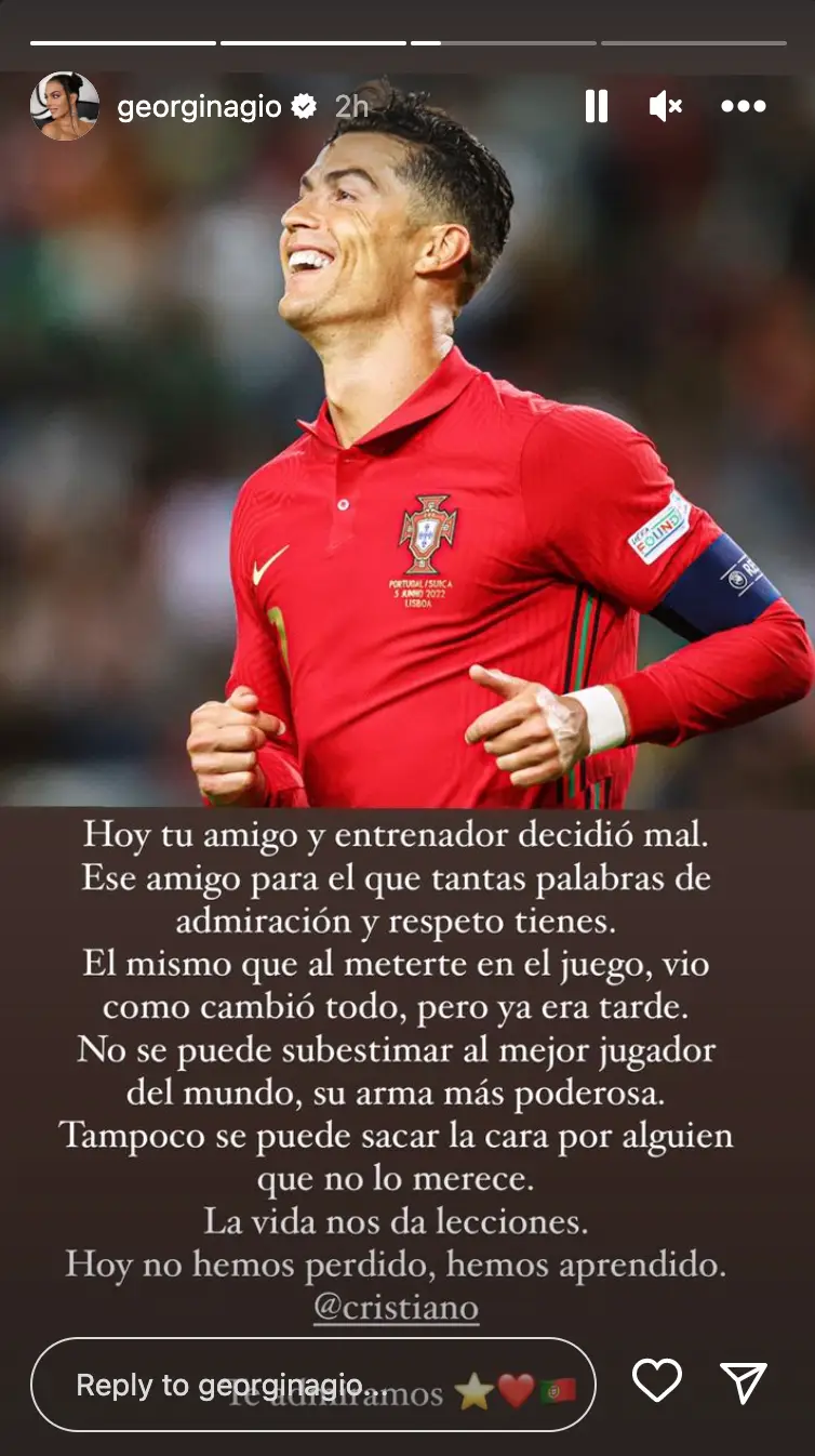 Cristiano Ronaldo’s partner, Georgina Rodriguez, speaks out against Fernando Santos after Portugal’s World Cup defeat to Morocco.