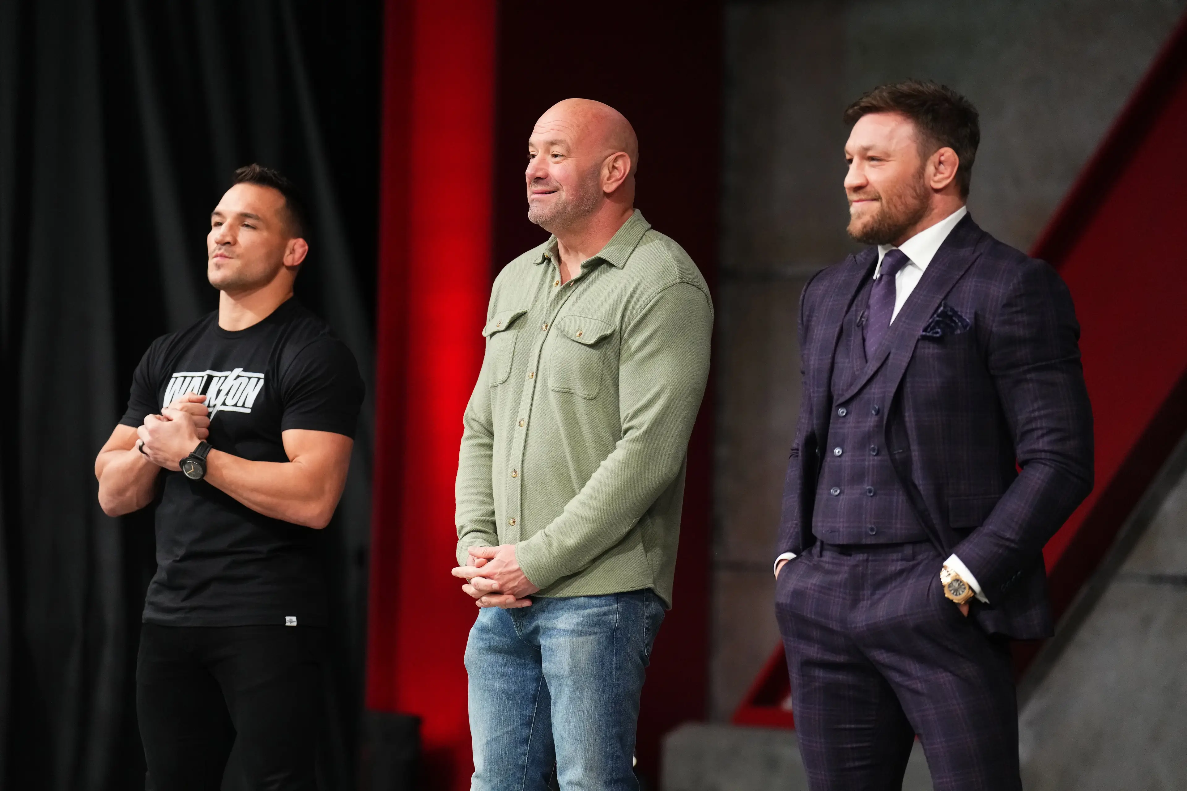 Michael Chandler, Dana White and Conor McGregor during The Ultimate Fighter. Image: Getty 