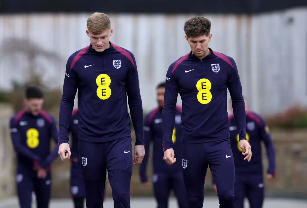 Jarrad Branthwaite and John Stones in England training (Credit:Getty)