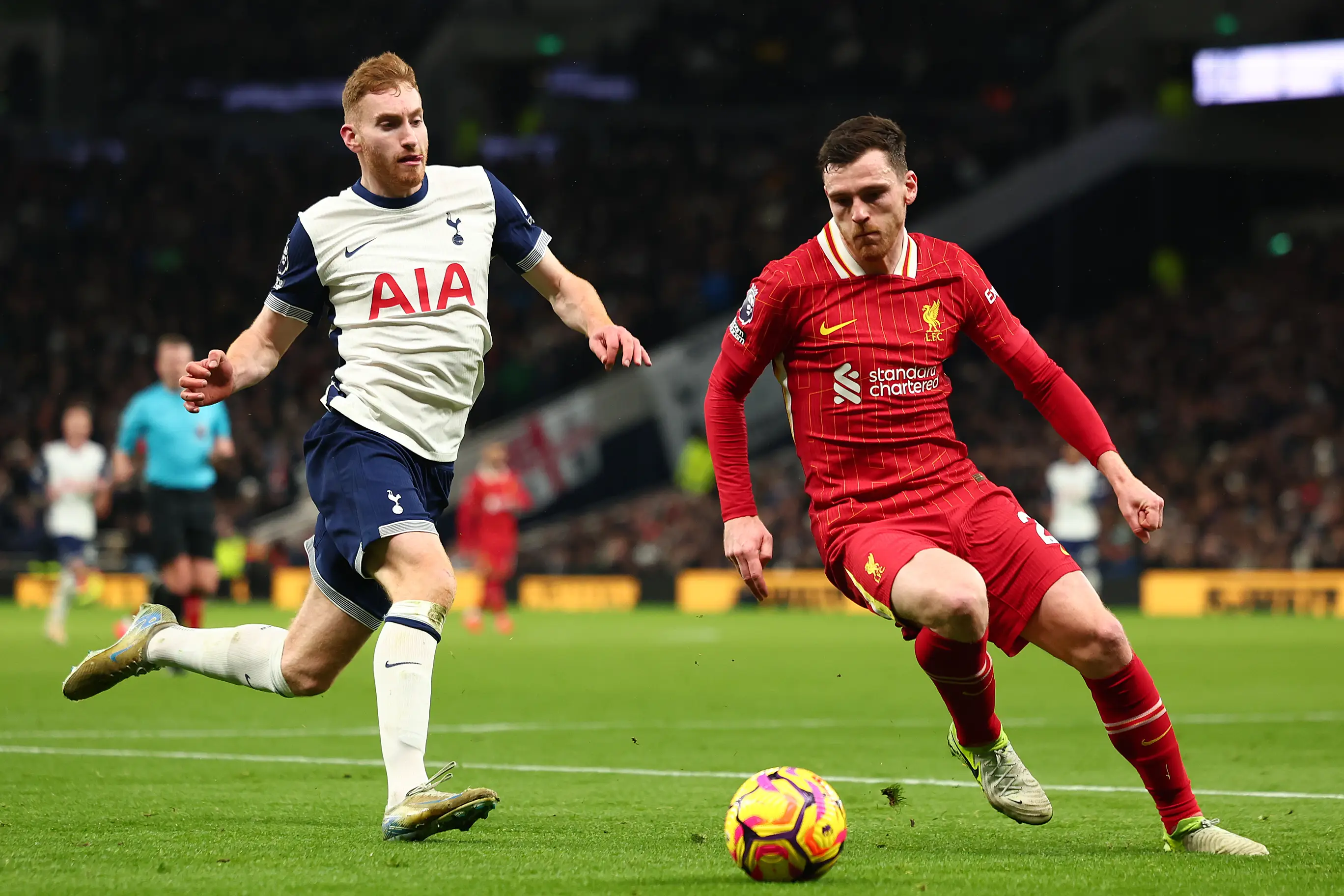 Andy Robertson in action for Liverpool against Tottenham. Image: Getty 