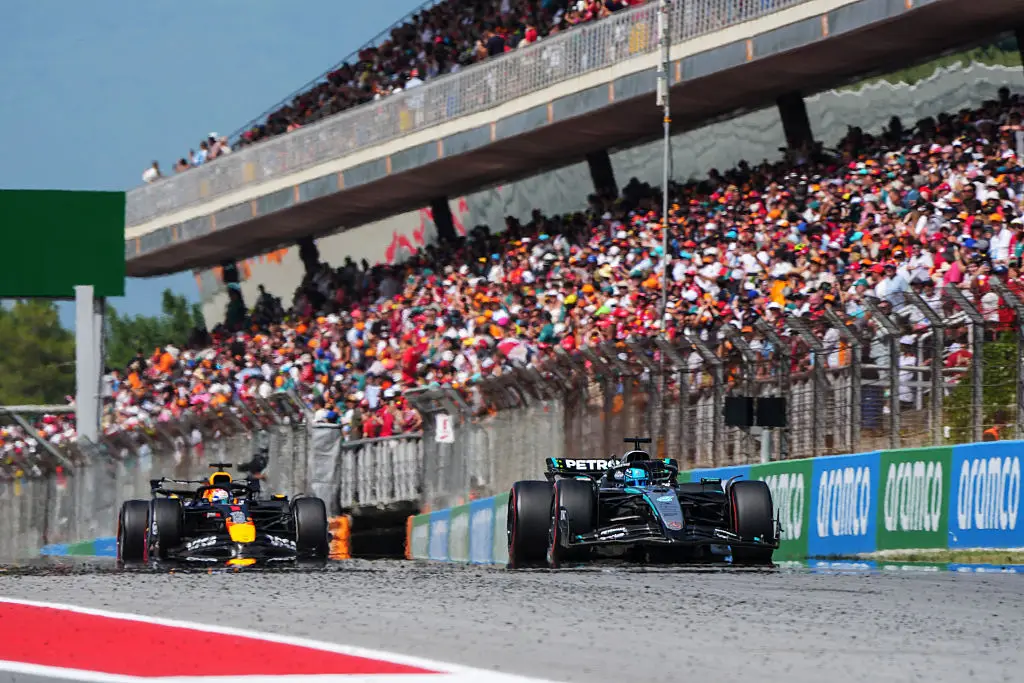 Max Verstappen was handed a penalty at the Spanish Grand Prix for a collision with George Russell. (Image: Getty)