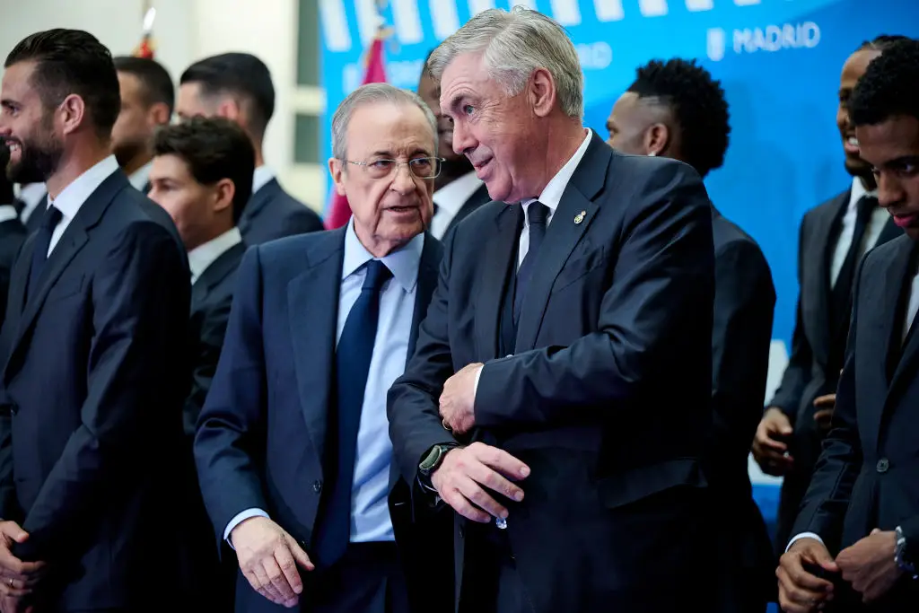 Real Madrid president Florentino Perez and manager Carlo Ancelotti pictured -
