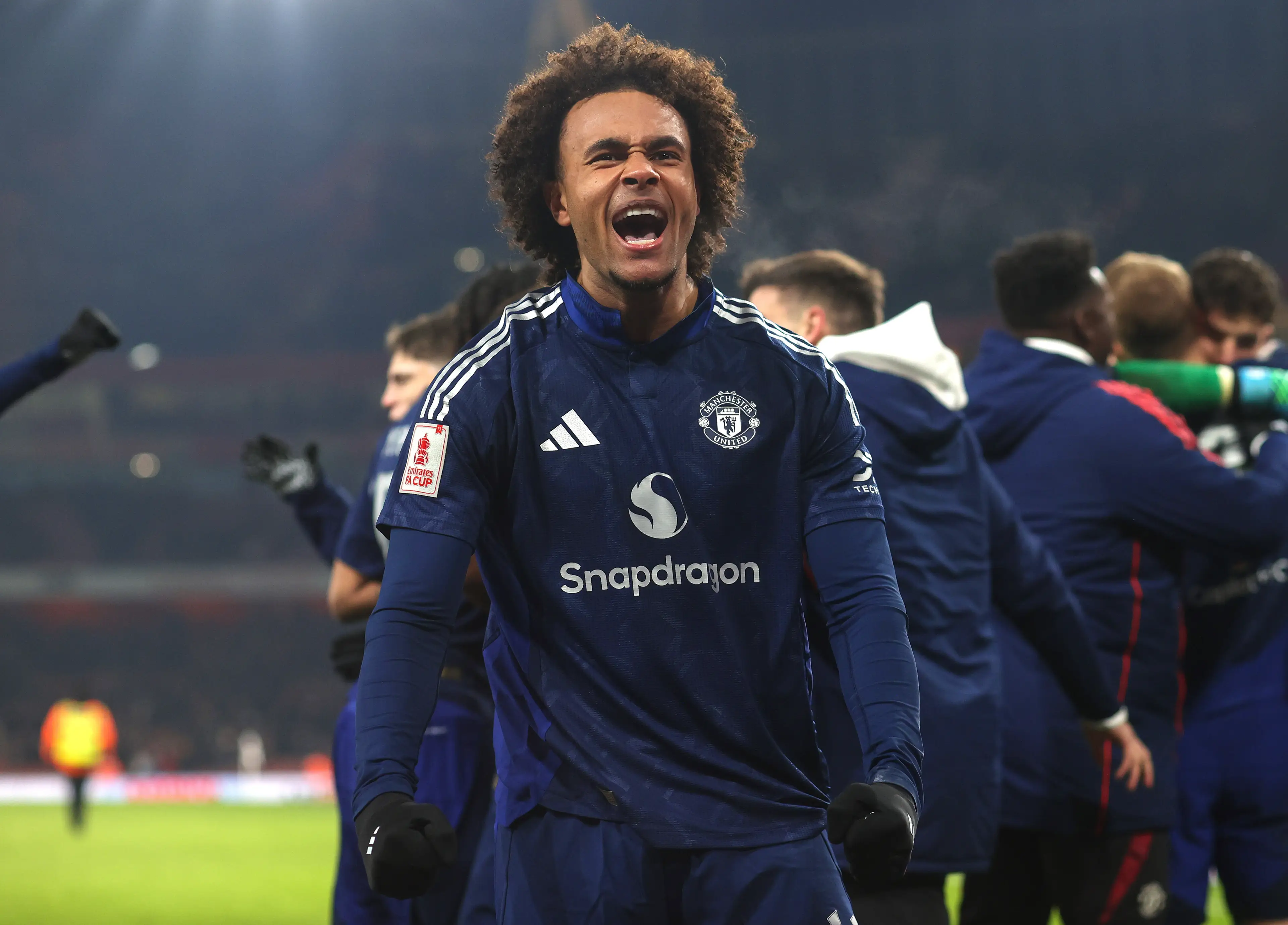 Joshua Zirkzee sent Manchester United into the fourth round of the FA Cup. Image: Getty