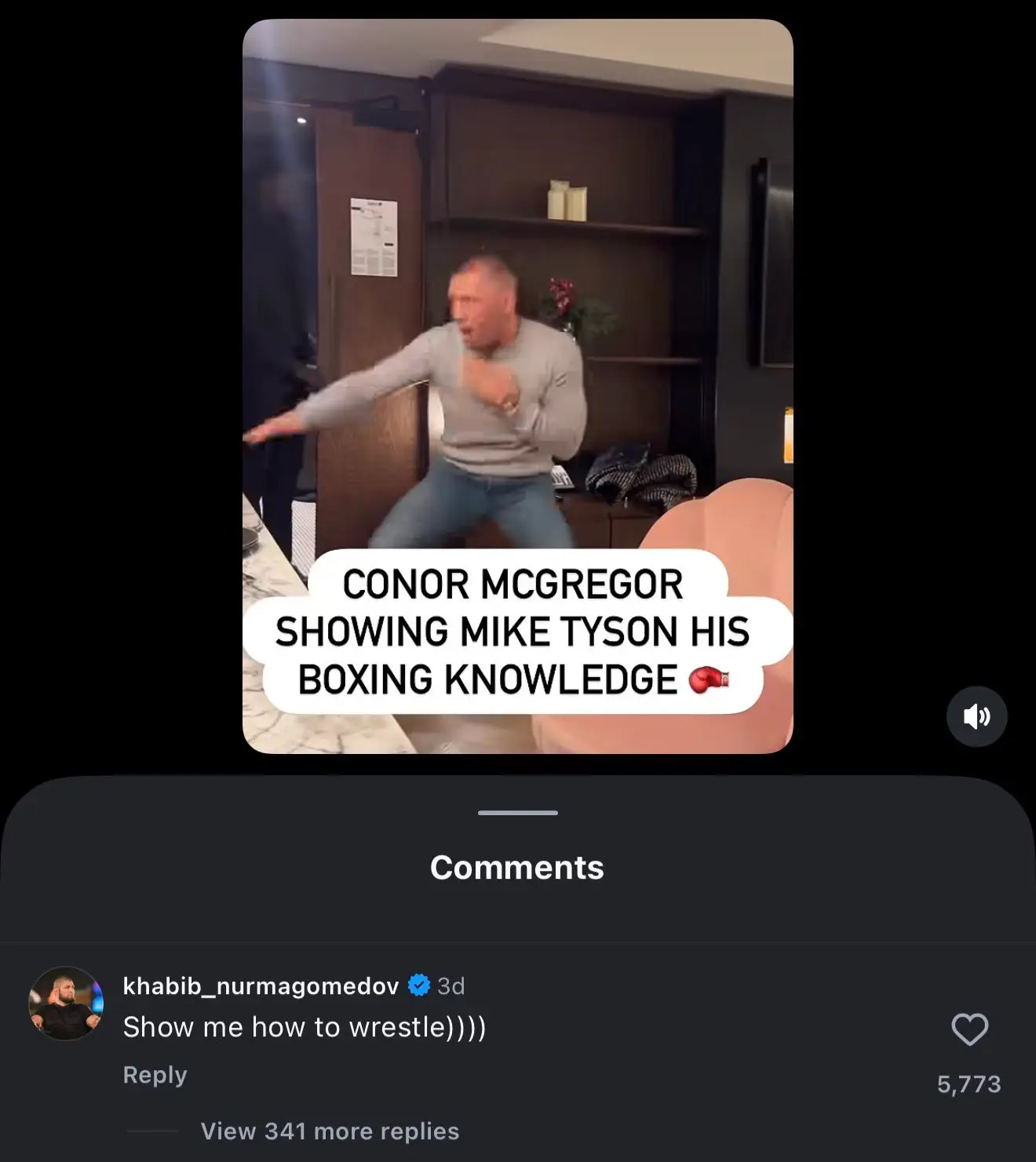 Khabib Nurmagomedov mocked Conor McGregor's outing with Mike Tyson. Image: Instagram 