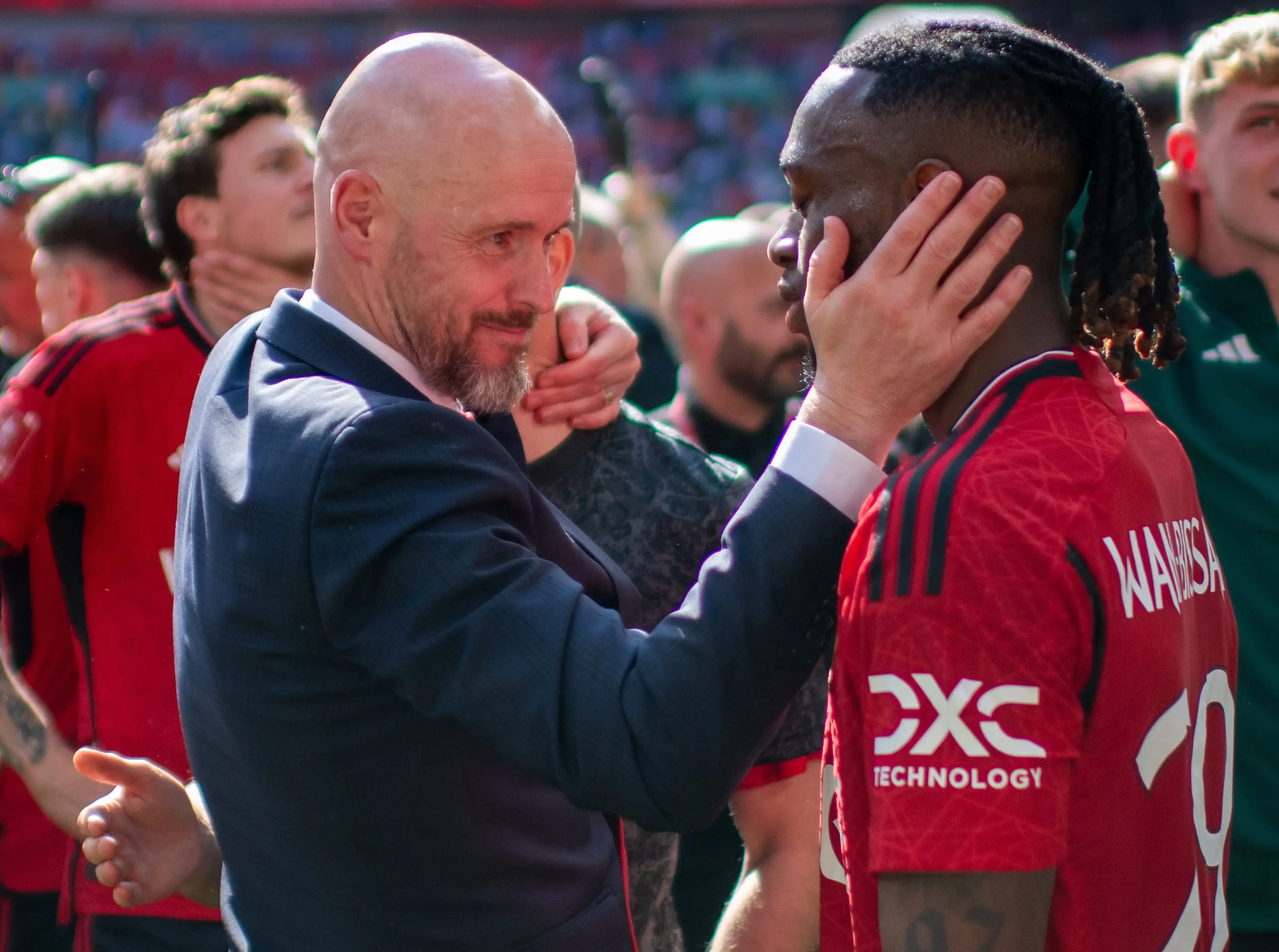 Ten Hag and Wan-Bissaka had a mixed relationship at Manchester United (Image: Getty)