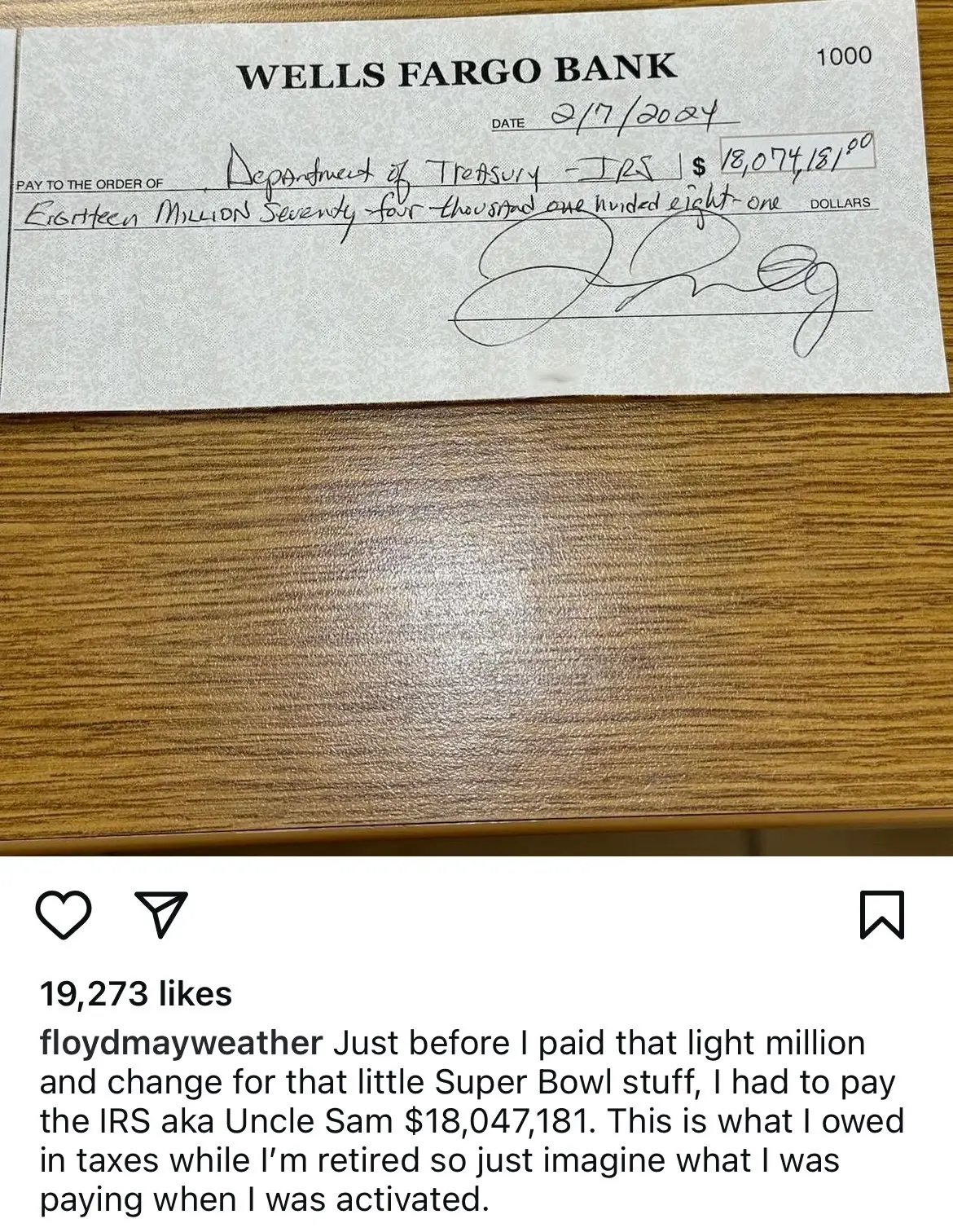 Image: Floyd Mayweather/Instagram 