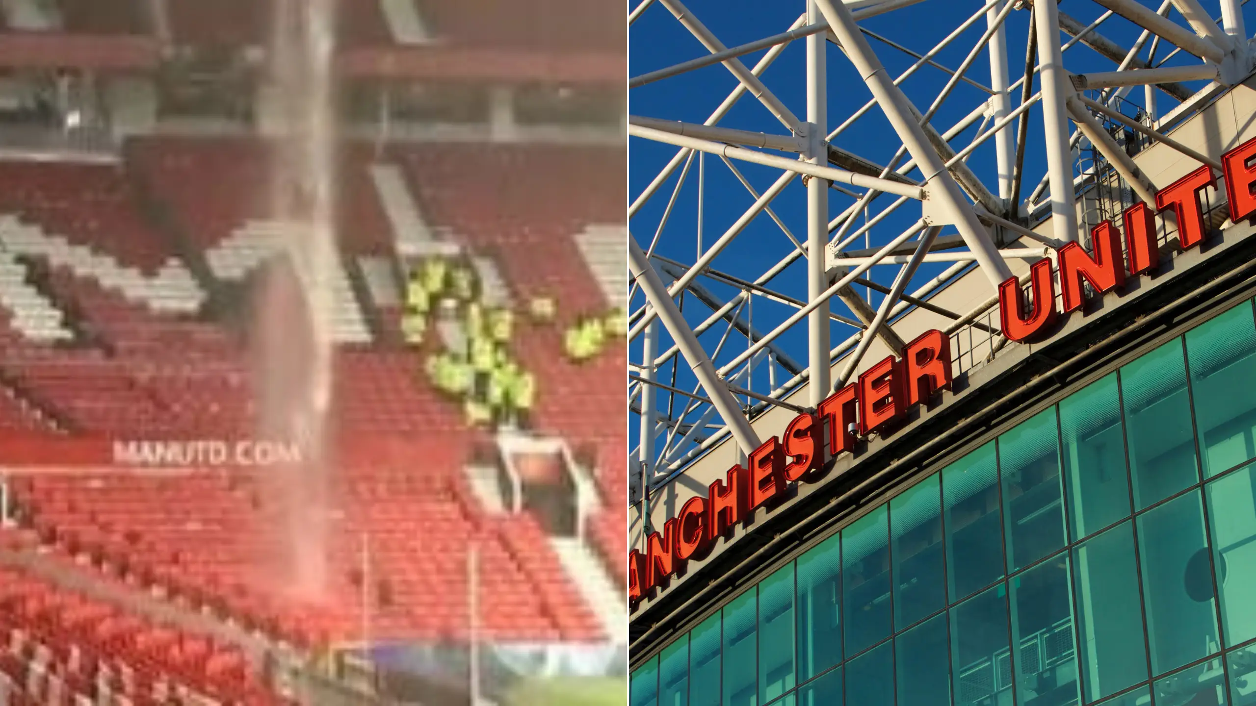 A leak in the roof is one of the issues at Old Trafford. Image: Sky Sports/PA Images