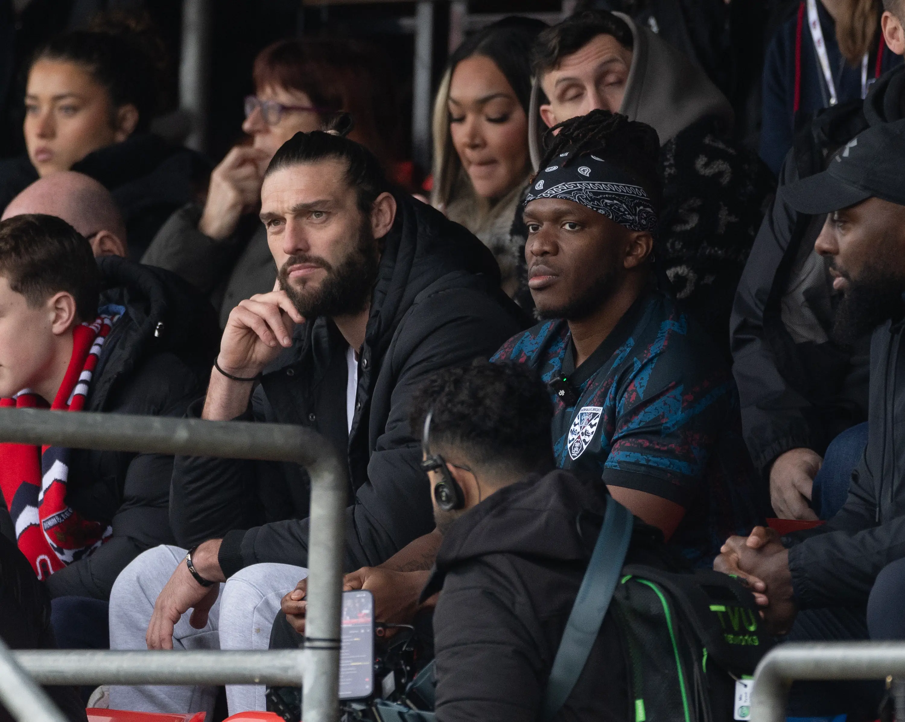 KSI and Andy Carroll in the stands at Dagenham and Redbridge (credit: getty)