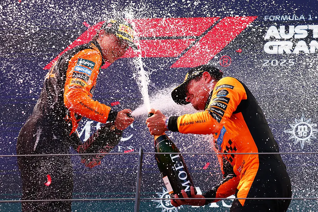 Lando Norris and Oscar Piastri celebrate on the podium in 2025 (Getty Images)