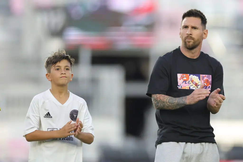 Lionel Messi supported his son Thiago as Inter Miami U12 lost 5-0 to Barcelona (Image: Getty)