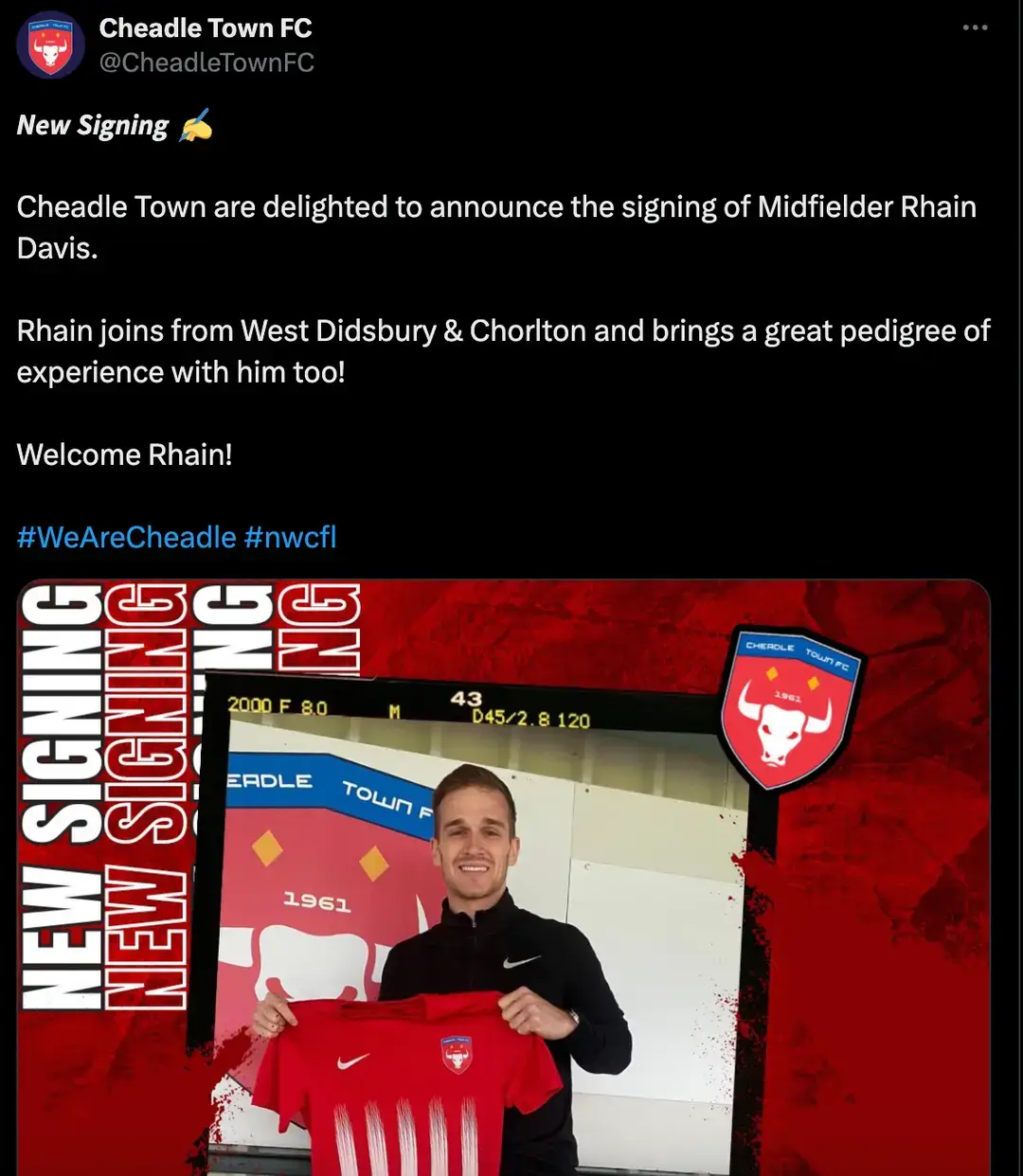 Rhain Davis plays for Cheadle Town. Image credit: X