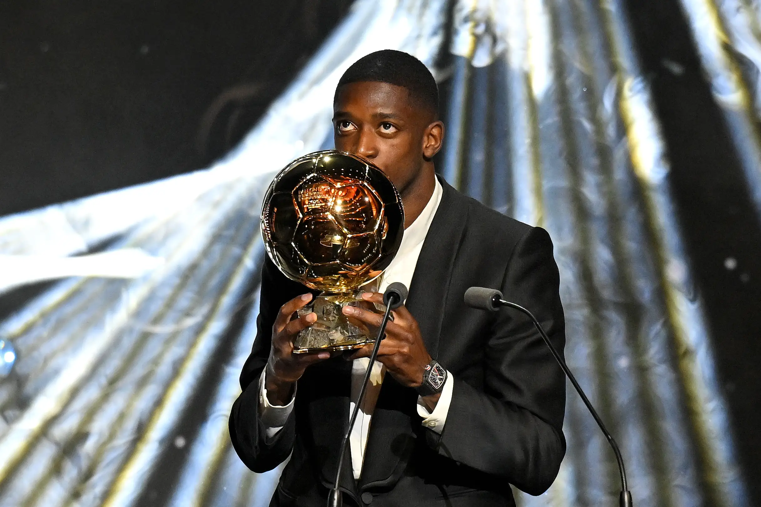 Ousmane Dembele with the Ballon d'Or. Image: Kristy Sparow - UEFA / Contributor via Getty