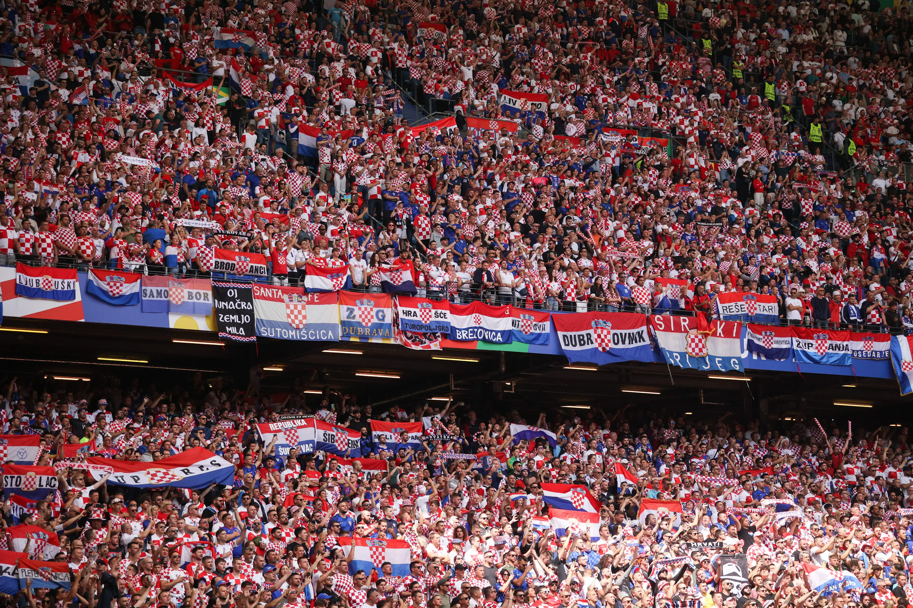 Croatia fans in attendance for their game against Albania. Image: Getty 