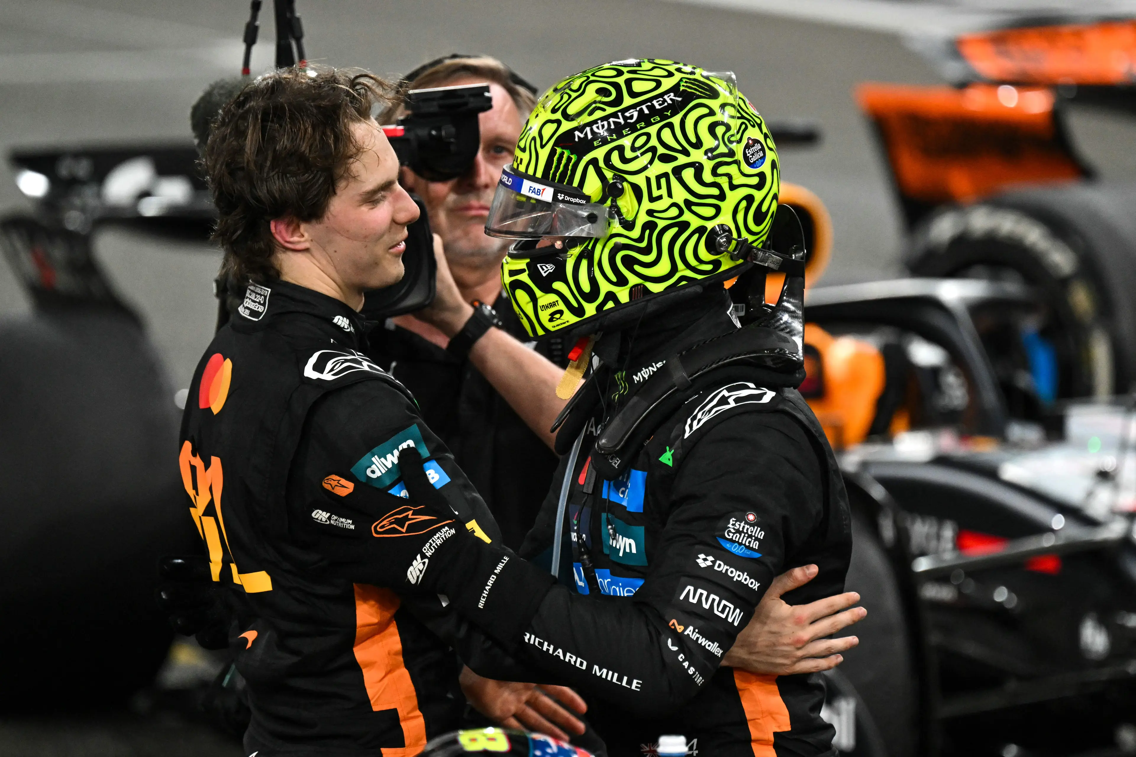 Piastri congratulated Norris after his huge win. Image: Getty