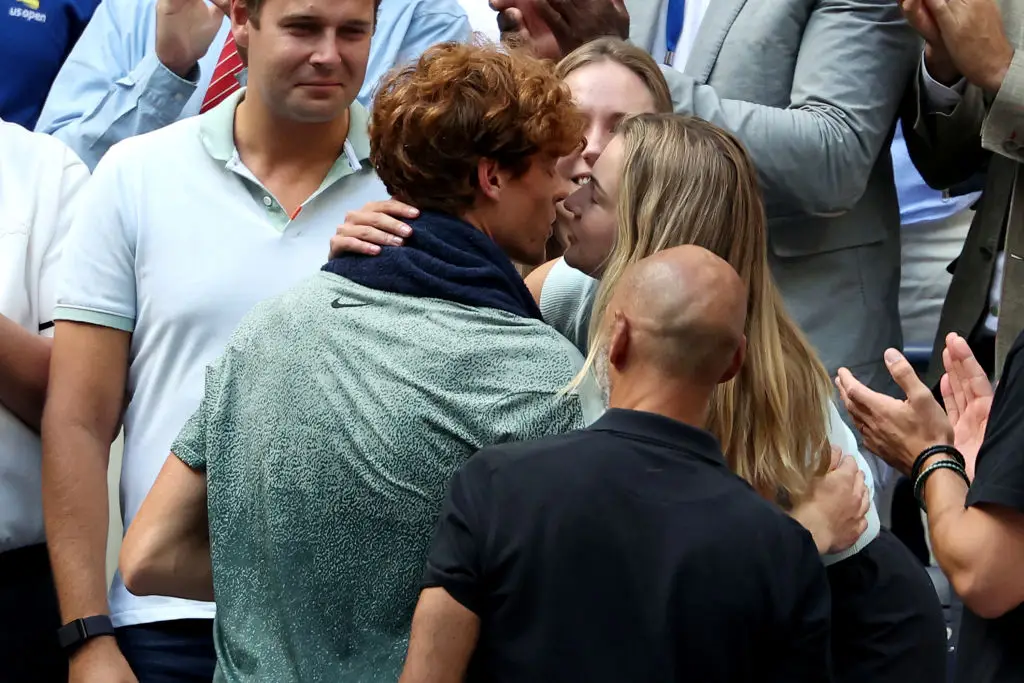 Jannik Sinner celebrates with partner Anna Kalinskaya after winning the 2024 US Open -