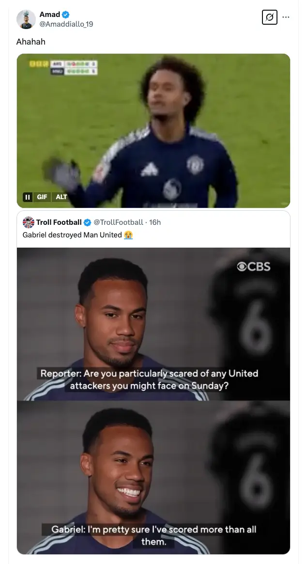 Amad responded to the fake quotes. Image credit: X/@Amaddiallo_19