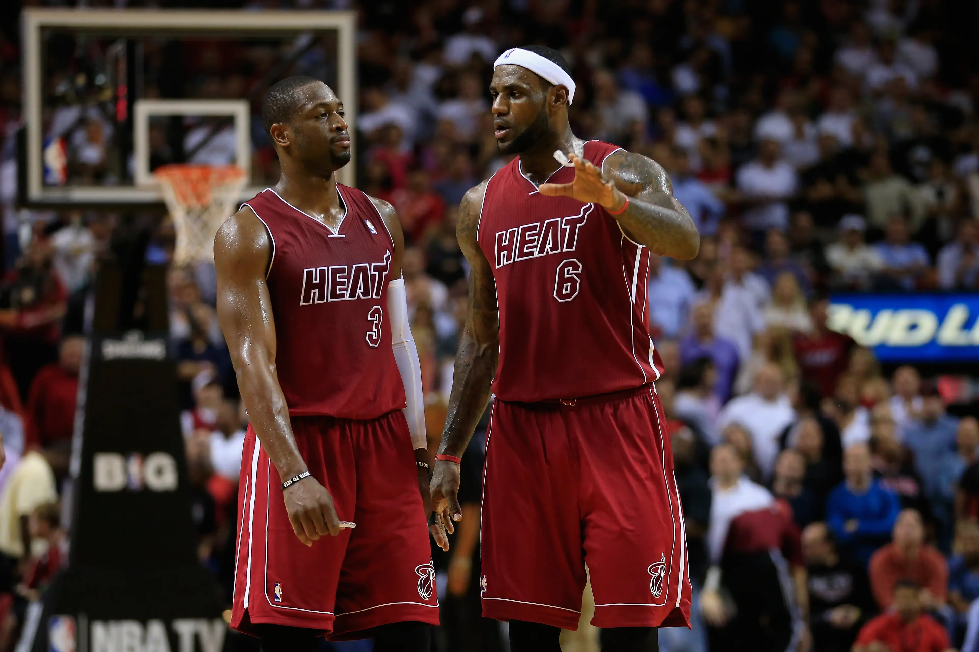 Dwyane Wade (L) and LeBron James in action together for the Miami Heat / Photo by Chris Trotman/Getty Images