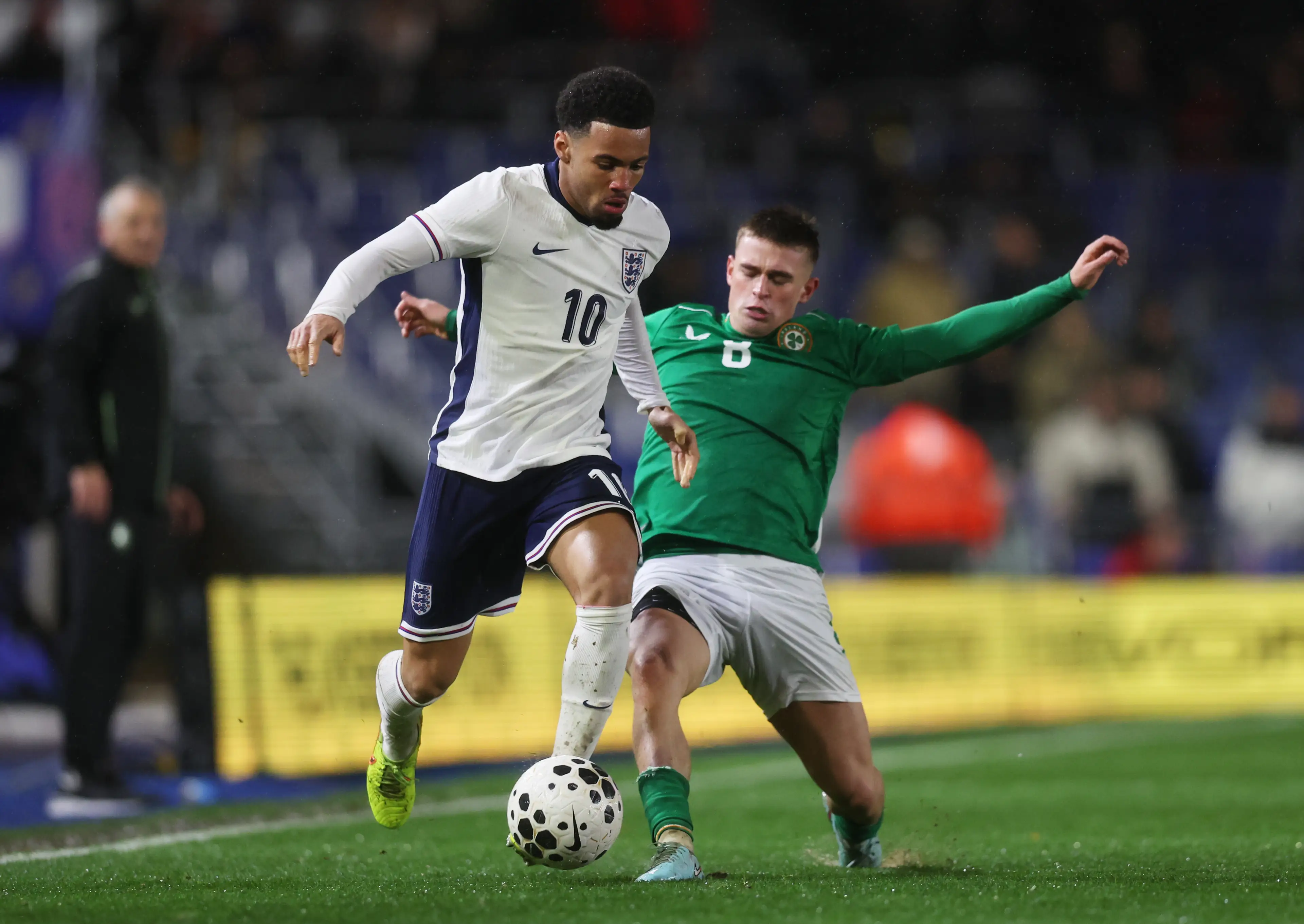 Ethan Nwaneri played for England Under-21s in a qualifier against Ireland (Image: Getty)