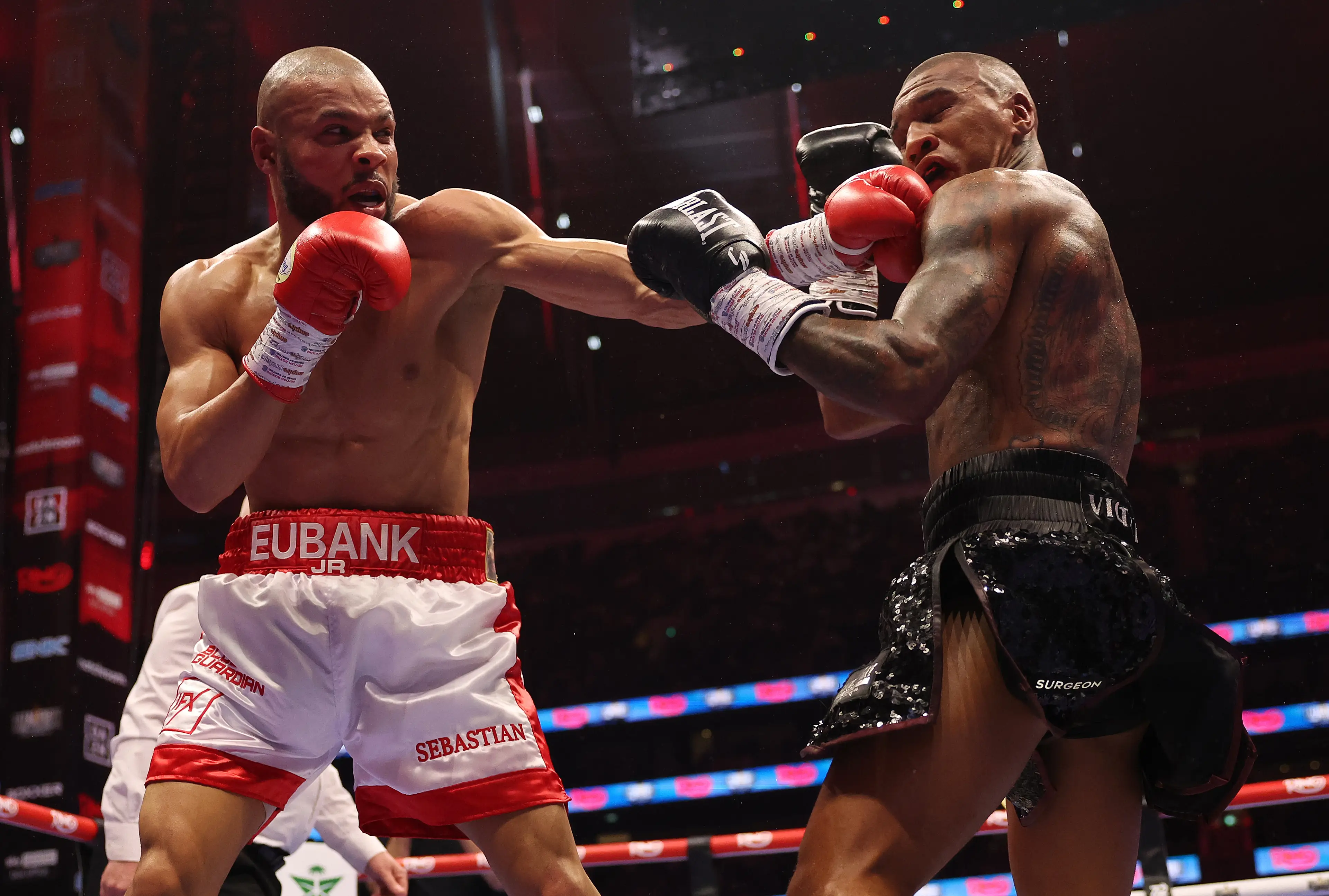 Chris Eubank Jr. and Conor Benn during their first fight. Image: Getty
