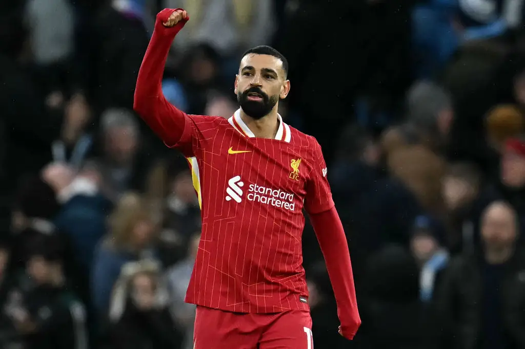 Mo Salah celebrates after scoring Liverpool's first goal in their 2-0 win over Man City (Image: Getty)
