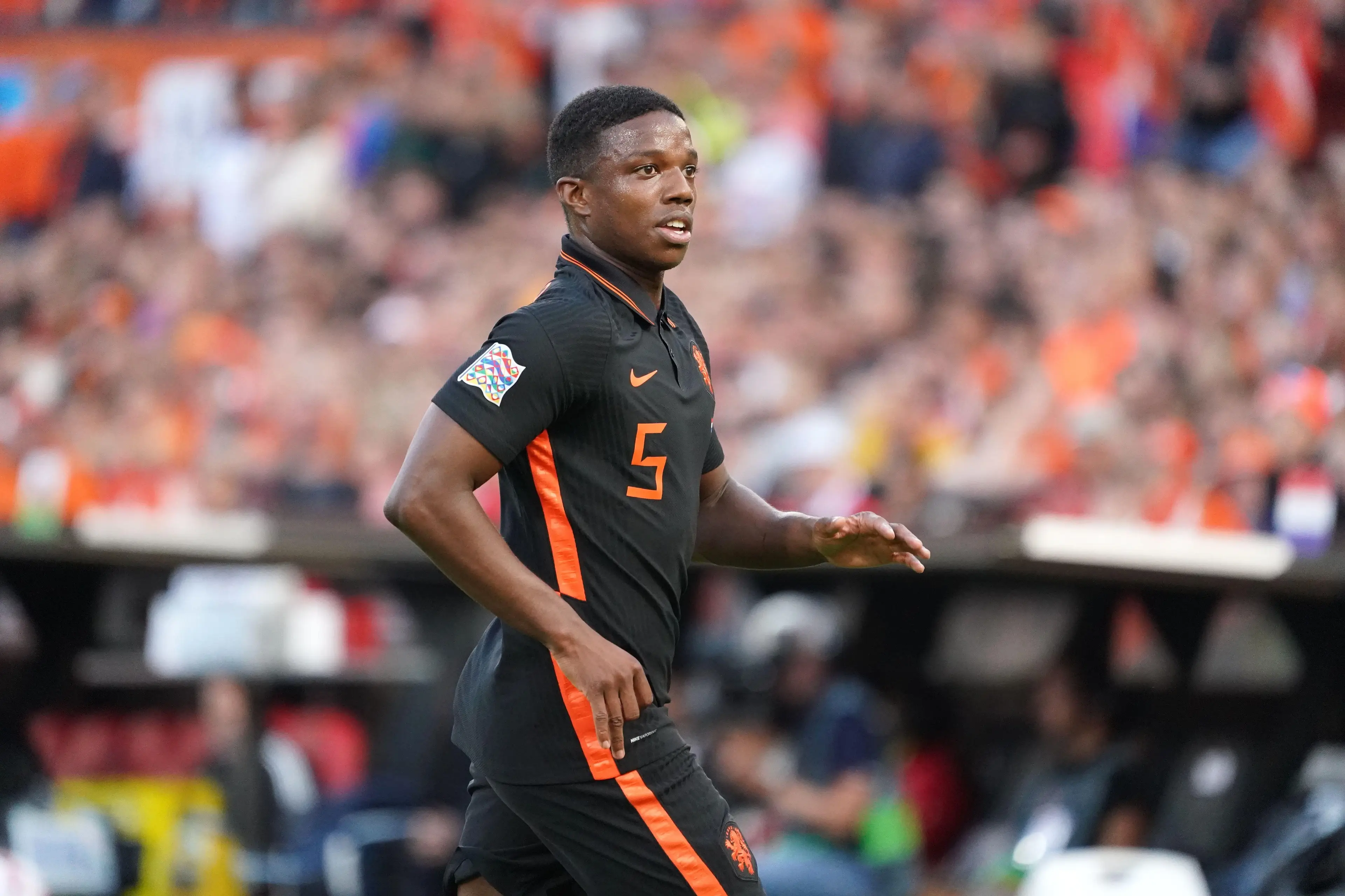 Tyrell Malacia in action against Wales. (Alamy)