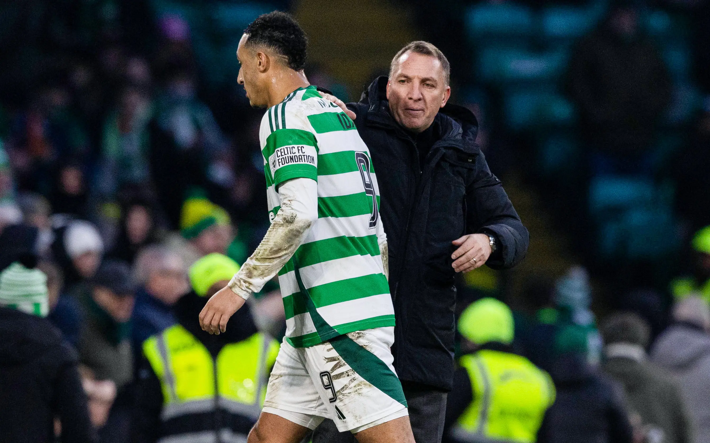 Adam Idah and Brendan Rodgers. (Image: Getty)
