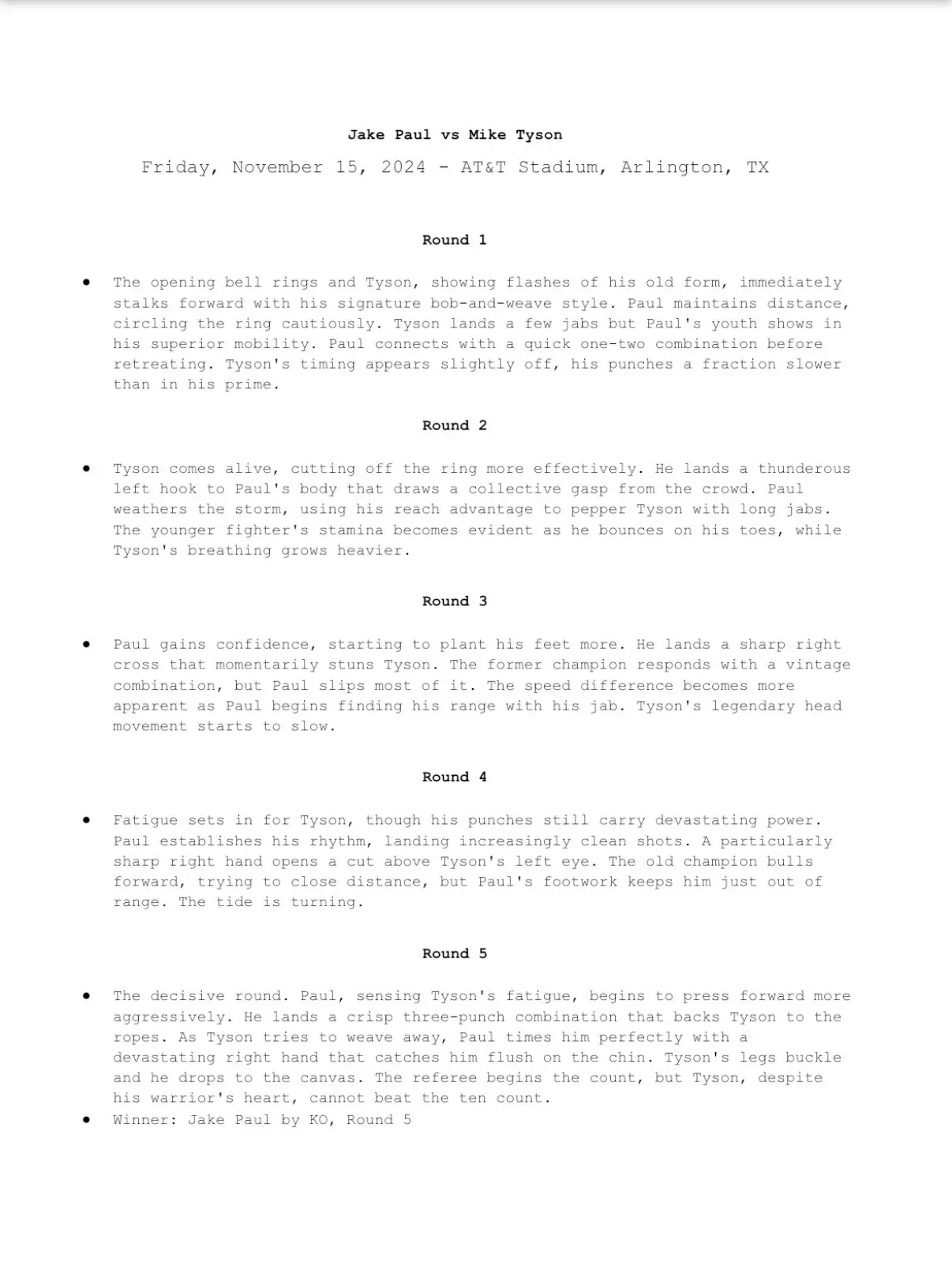 A 'script' for Jake Paul vs. Mike Tyson leaked online following their weigh-in exchange. Image: X/@gregorxsamsa