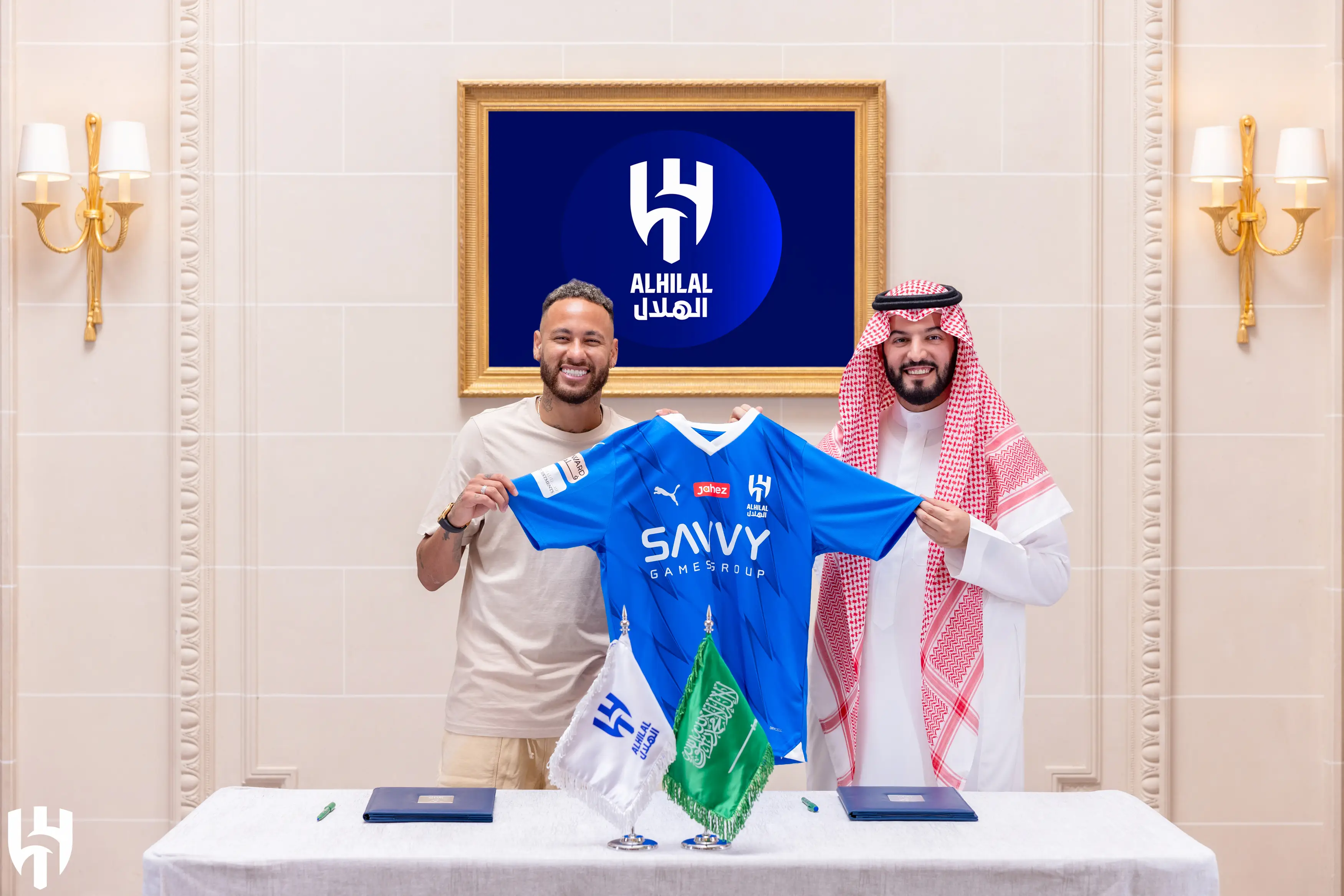 Neymar presented as a Al Hilal player. Image: Getty