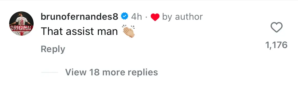 Bruno Fernandes reacts to Anthony Elanga's assist (Instagram)