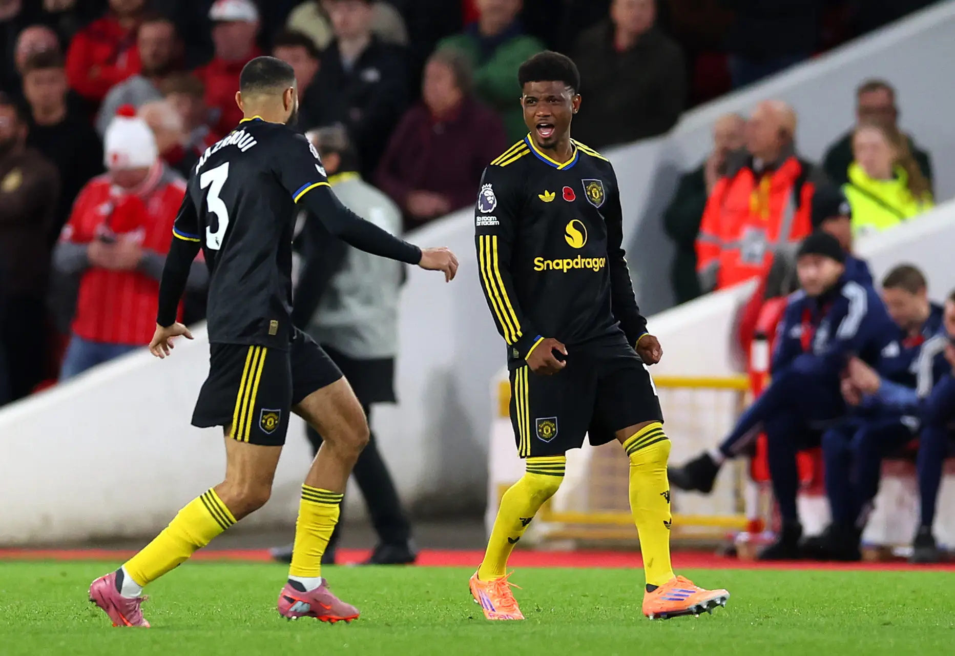 Amad scored a late equaliser against Nottingham Forest (Image: Getty)
