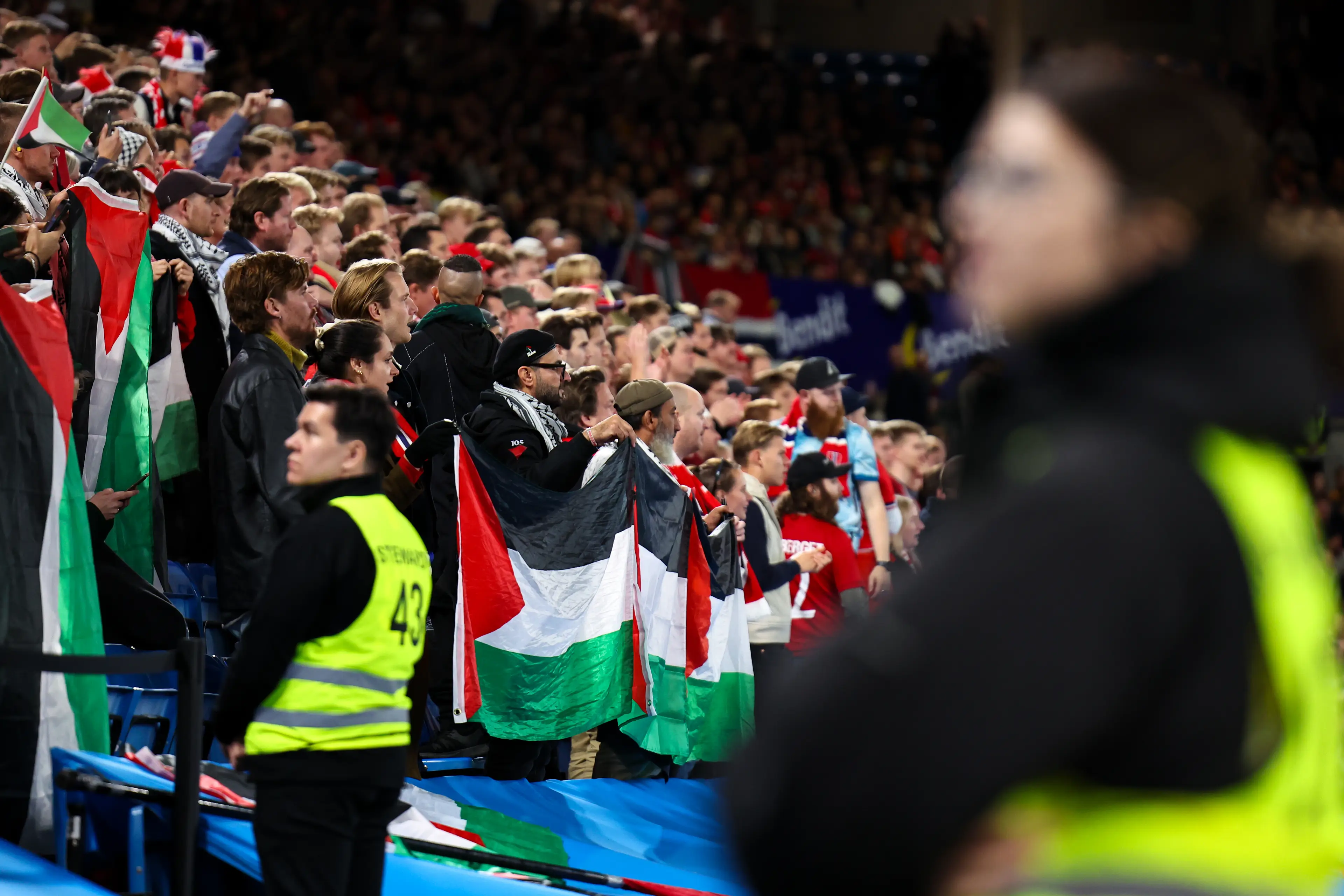 Norway protested with pro-Palestine banners against Israel. Image: Getty