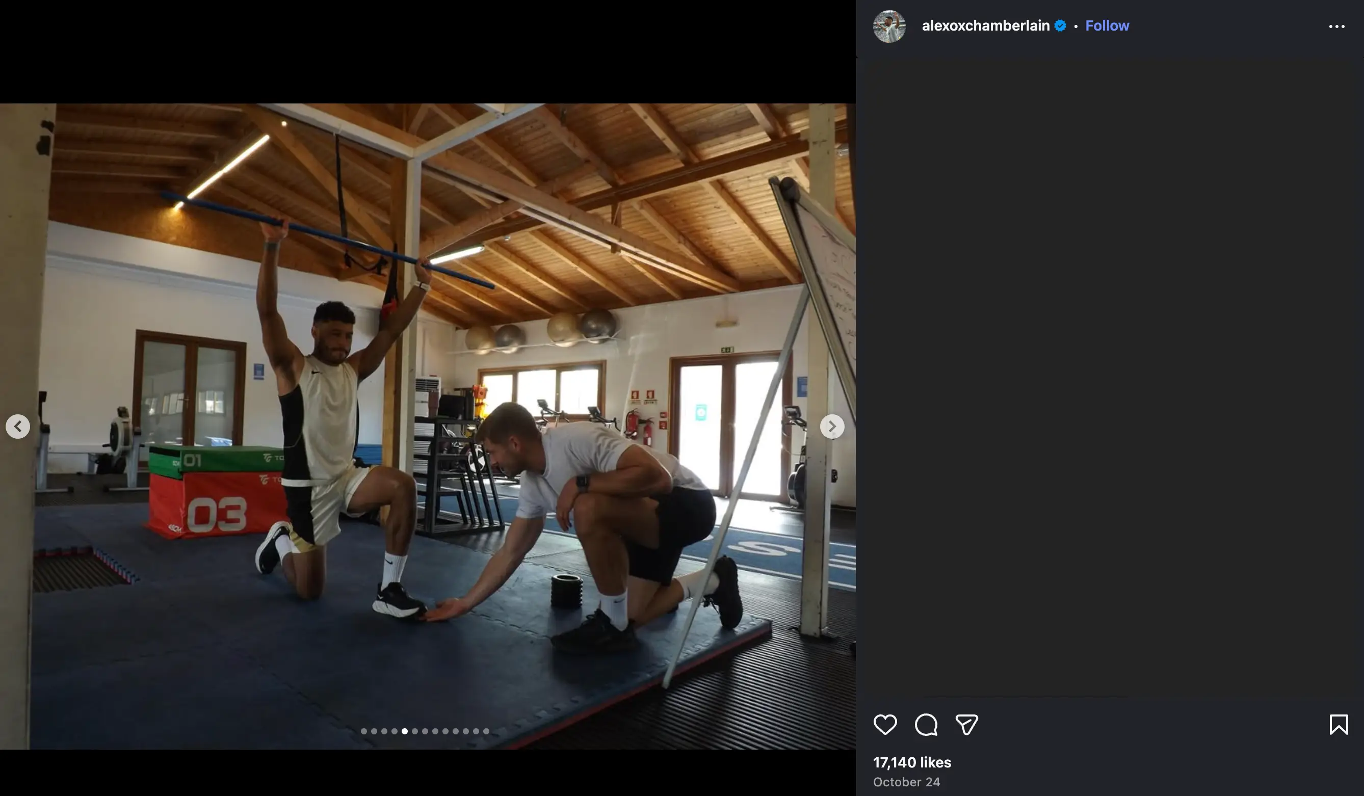 Oxlade-Chamberlain has been training for a return to football (Image: Instagram/@alexoxchamberlain)