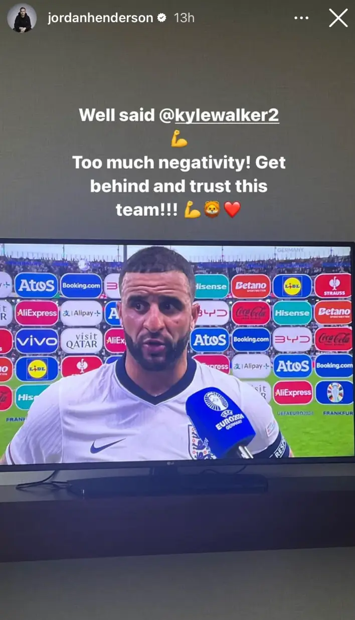 Jordan Henderson threw his support behind Kyle Walker. Image: Getty