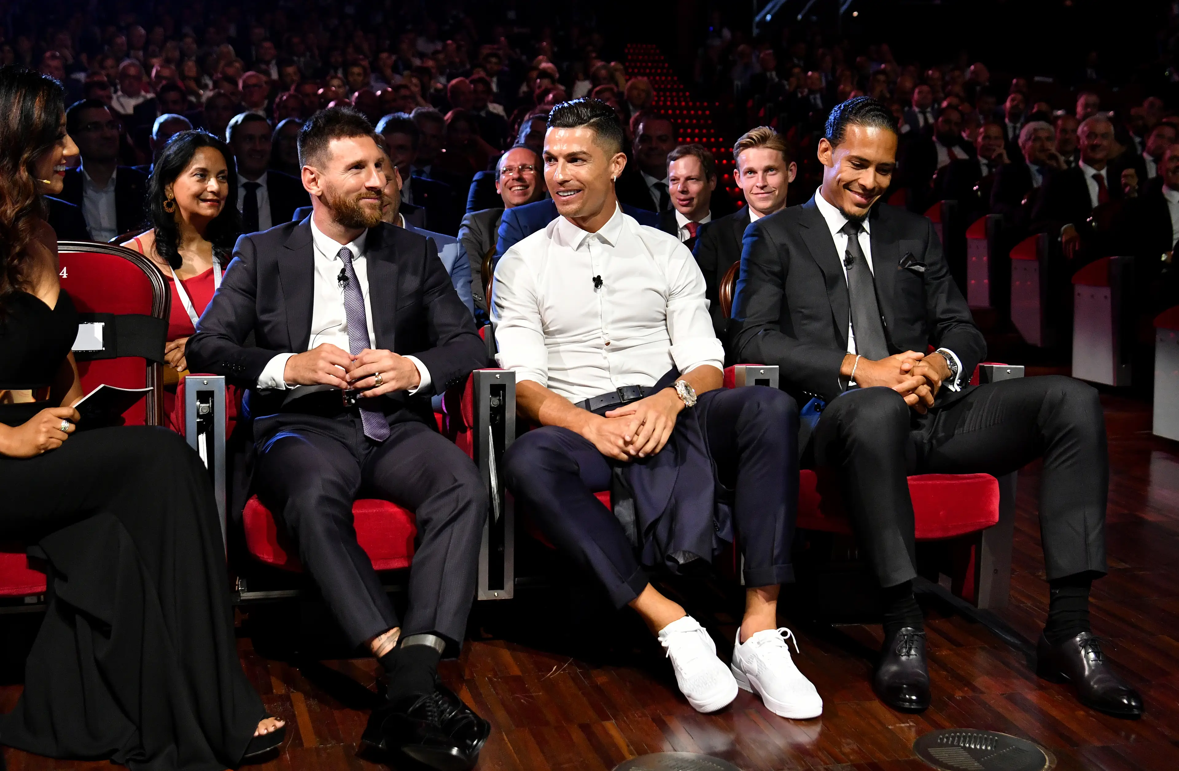 Lionel Messi and Cristiano Ronaldo with Trent Alexander-Arnold's Liverpool teammate Virgil van Dijk. (Image: Getty)