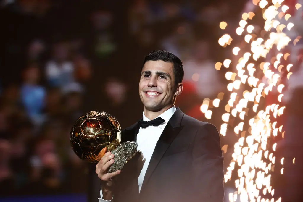 Rodri was awarded with the 2024 Ballon d'Or on Monday night, ahead of Real Madrid duo Vinicius Junior and Jude Bellingham. (Image: Getty)