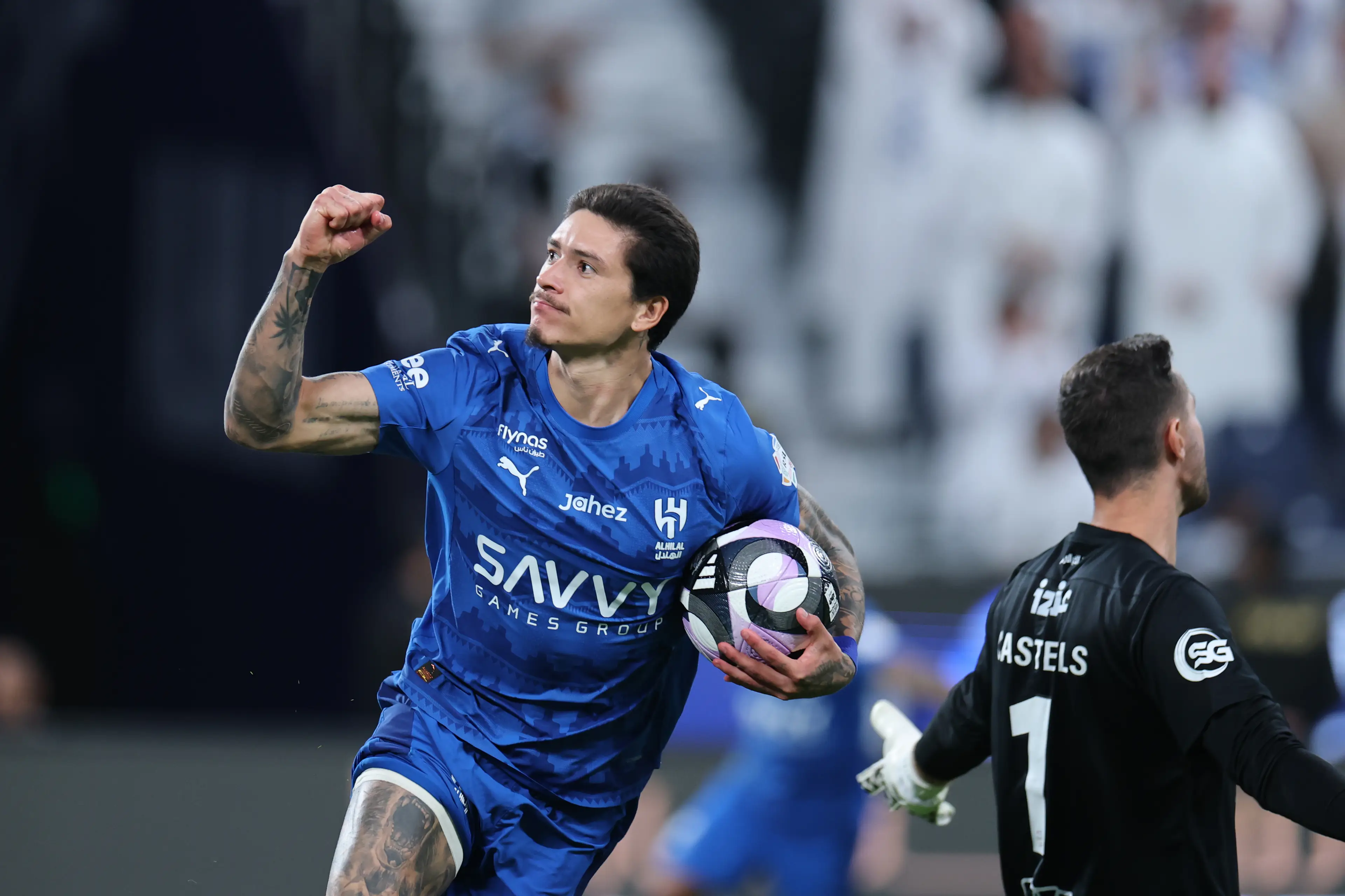 Darwin Nunez celebrates scoring a goal for Al Hilal. Image: Getty 
