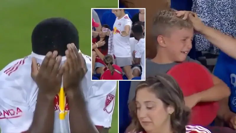 New York Red Bulls player Dru Yearwood sent off after kicking a ball into stands and injuring fans