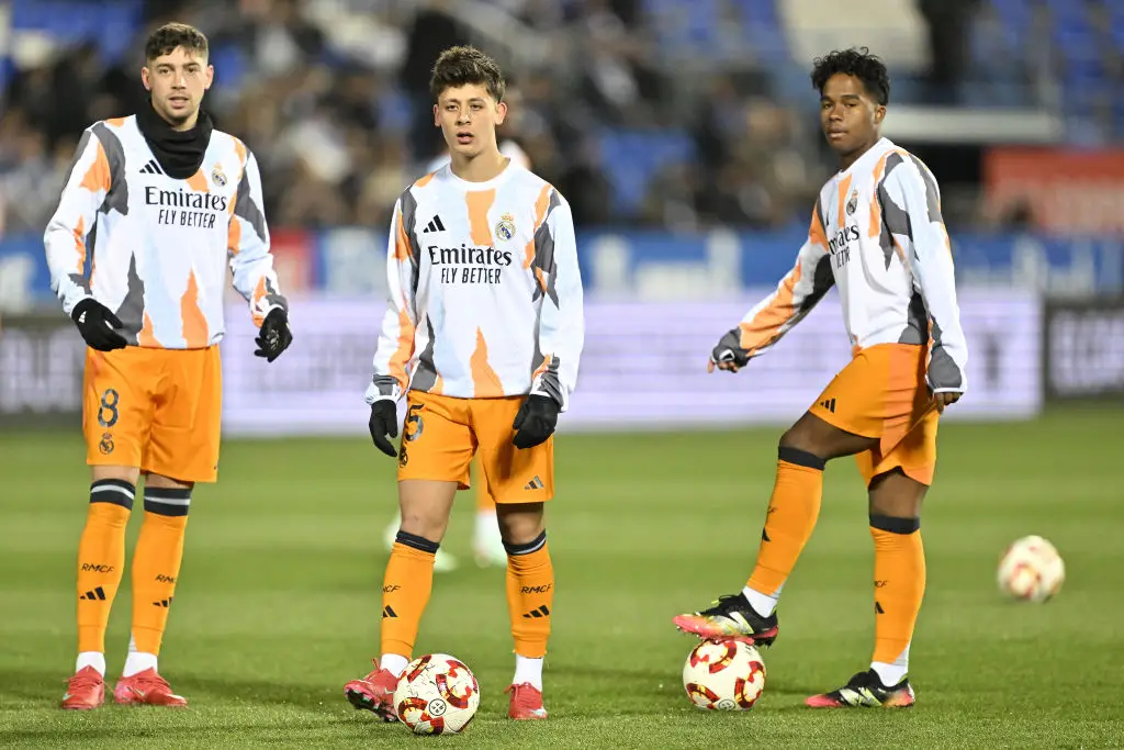 Arda Guler and Endrick (pictured centre and right) reportedly want to leave Real Madrid in the summer (Image: Getty)