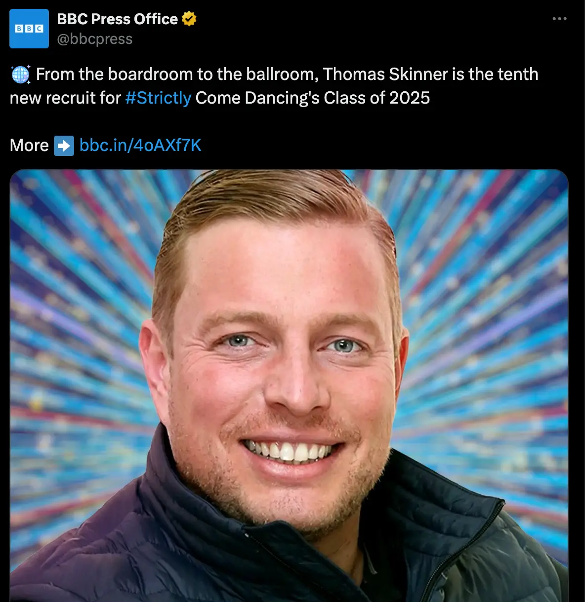 Skinner's casting was announced by the BBC Press Office last month (Image: Twitter/BBC)