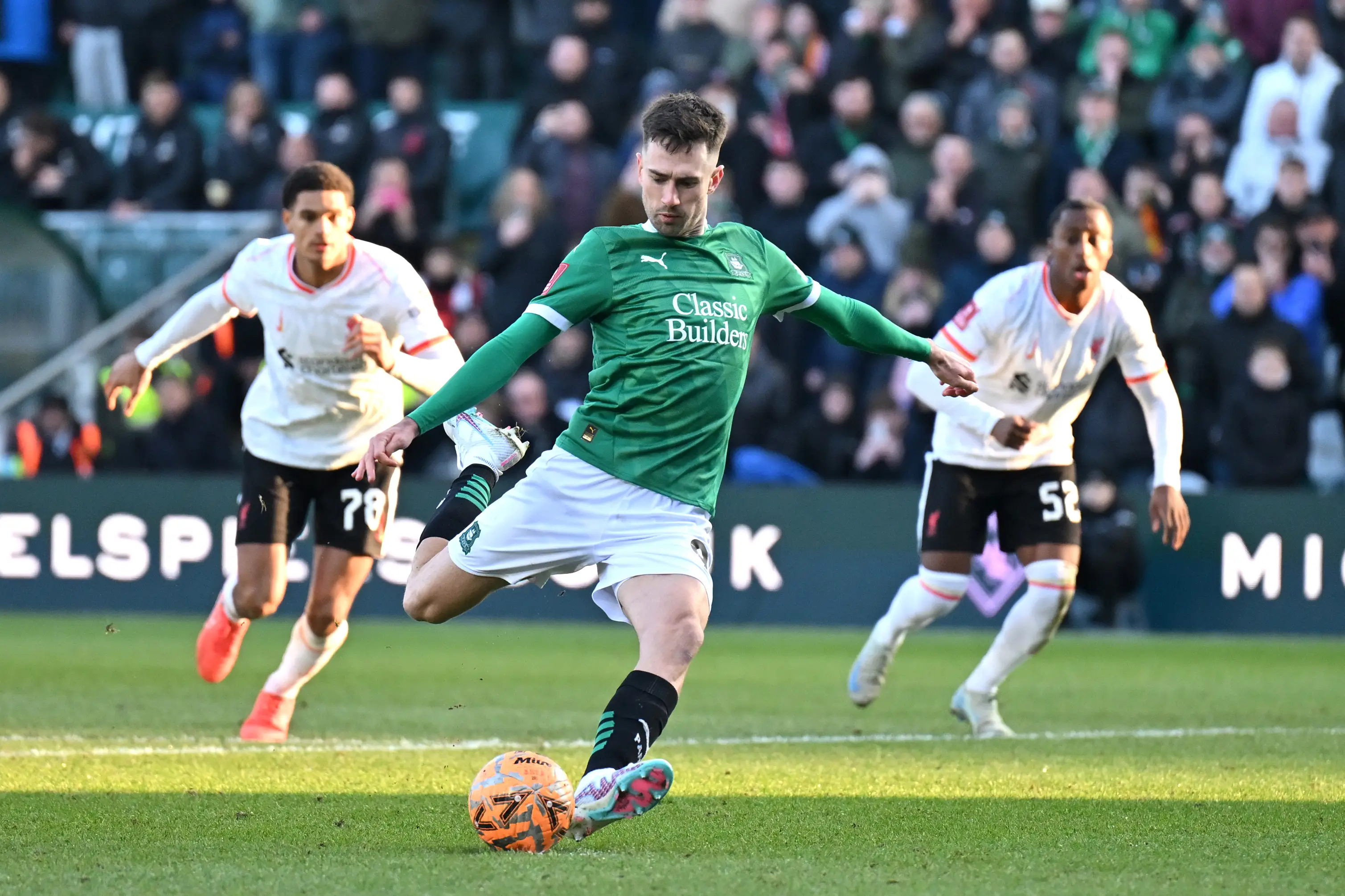 Hardie converts his penalty against Liverpool in February. Image credit: Getty