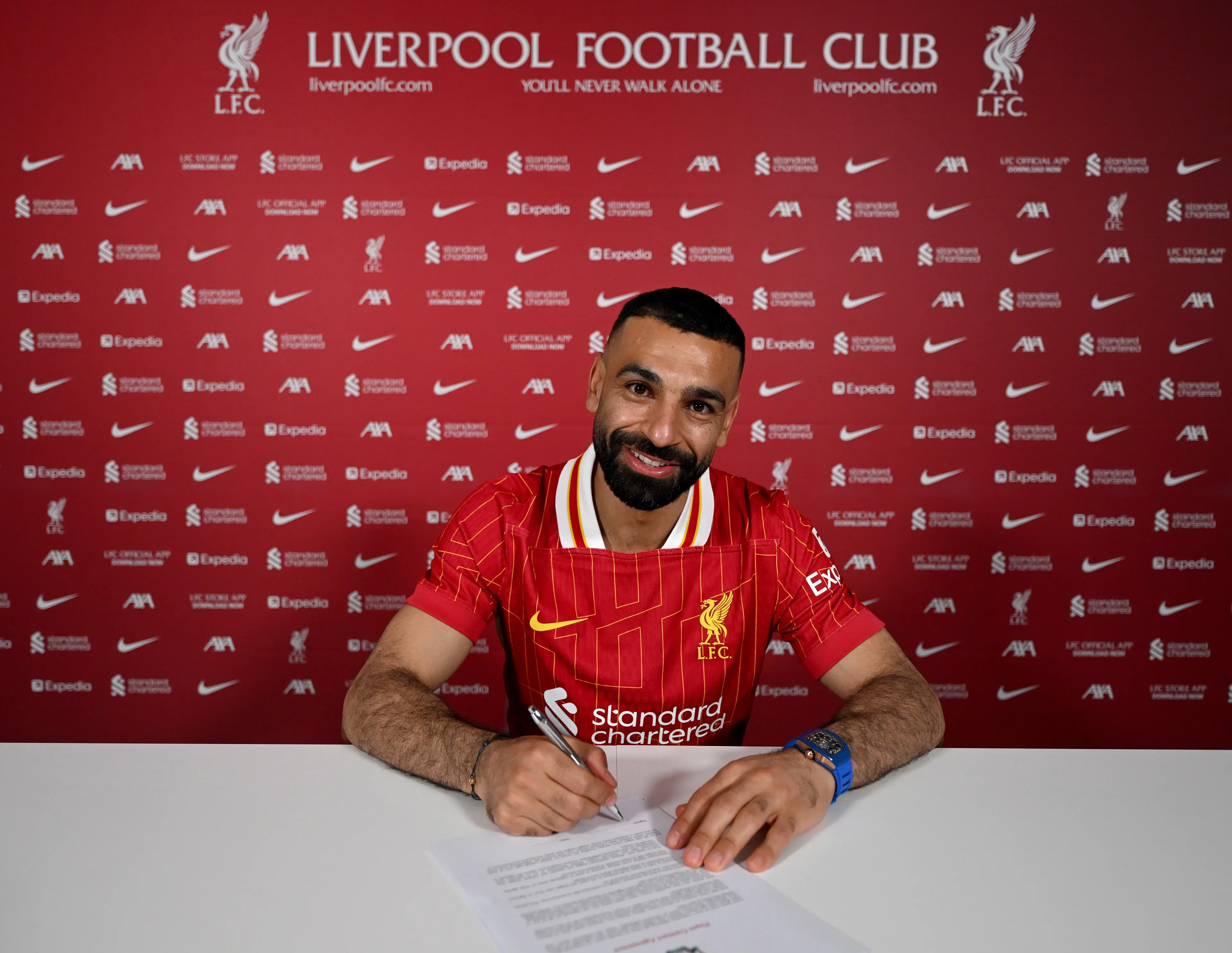 Mo Salah has signed a new contract with Liverpool. Image: Getty