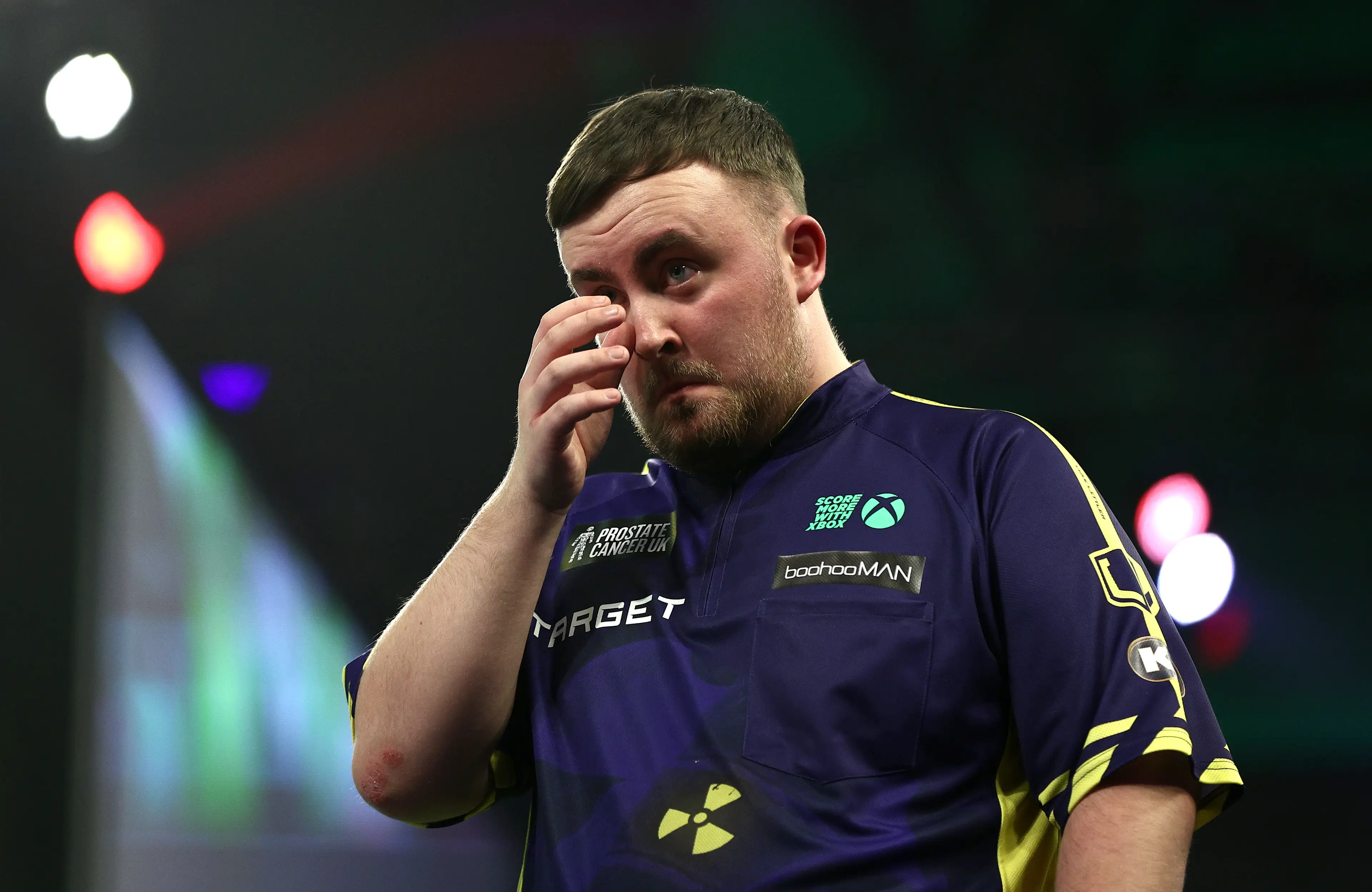 Luke Littler cut an emotional figure after beating Michael van Gerwen. Image: Getty