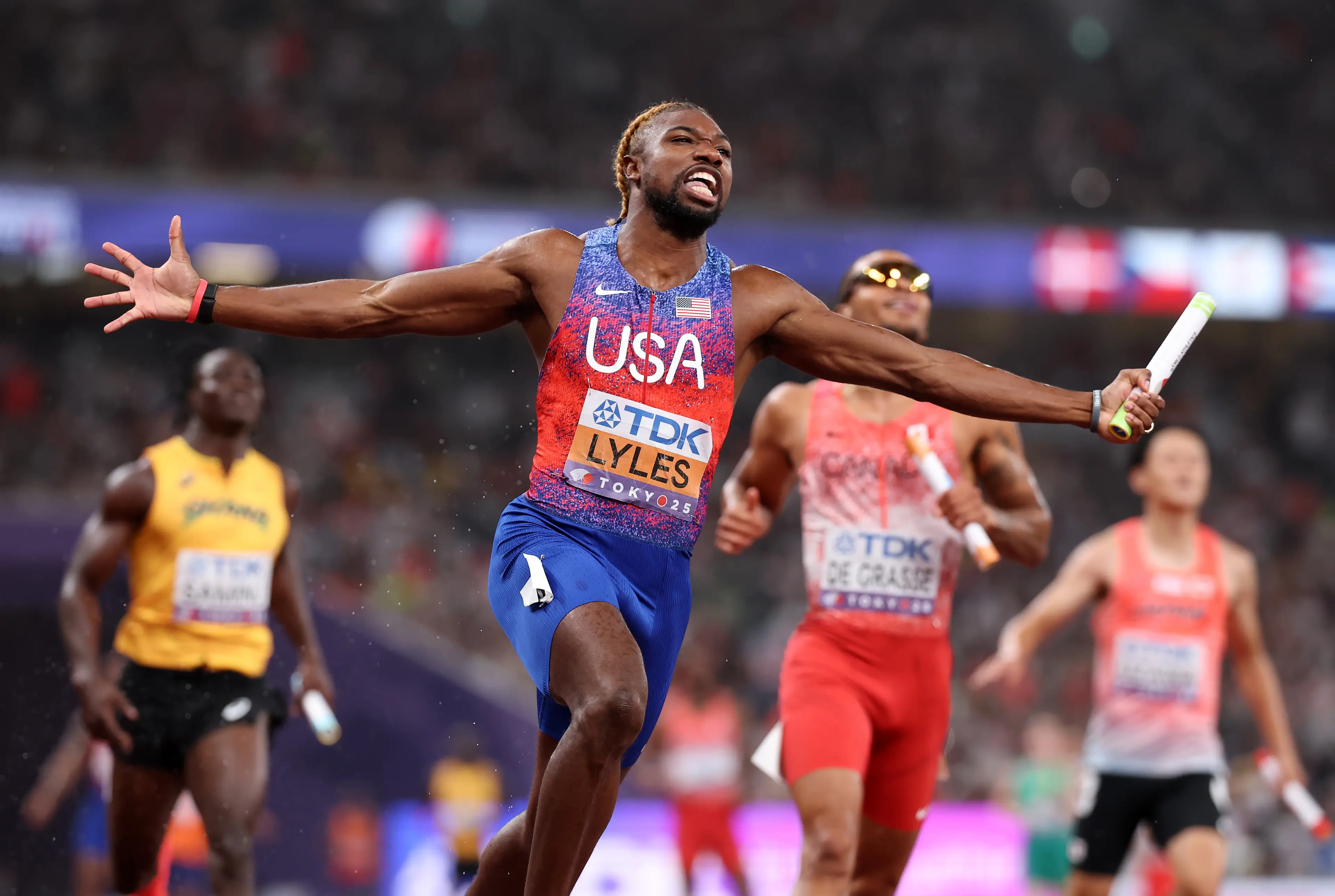Noah Lyles won two gold medals at the Worlds (Image: Getty)