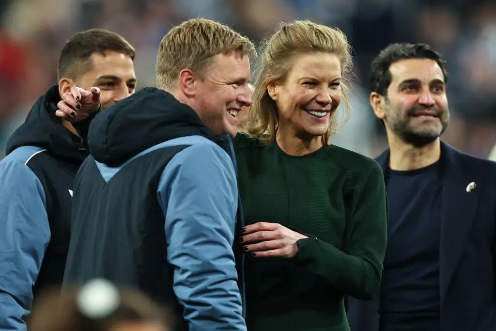 Eddie Howe, Amanda Staveley and Mehrdad Ghodoussi pictured -