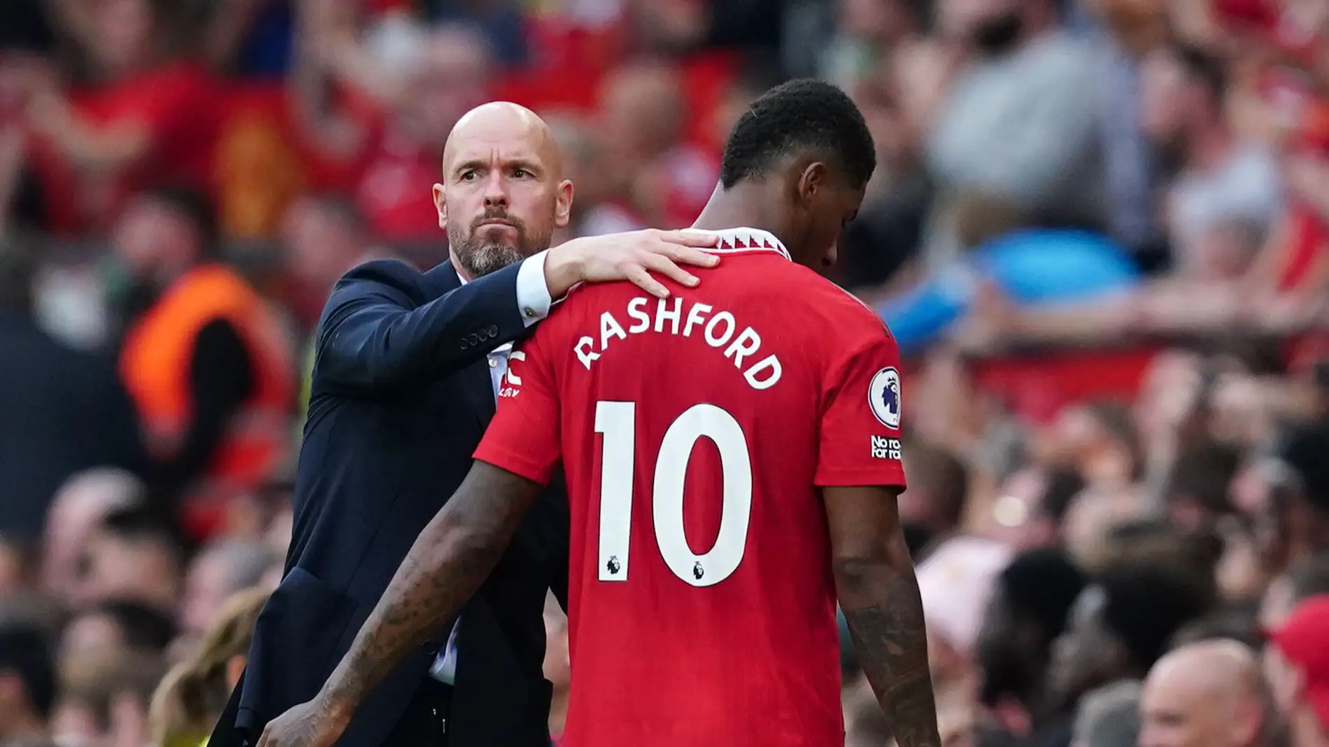 Marcus Rashford and Erik ten Hag. (Alamy)