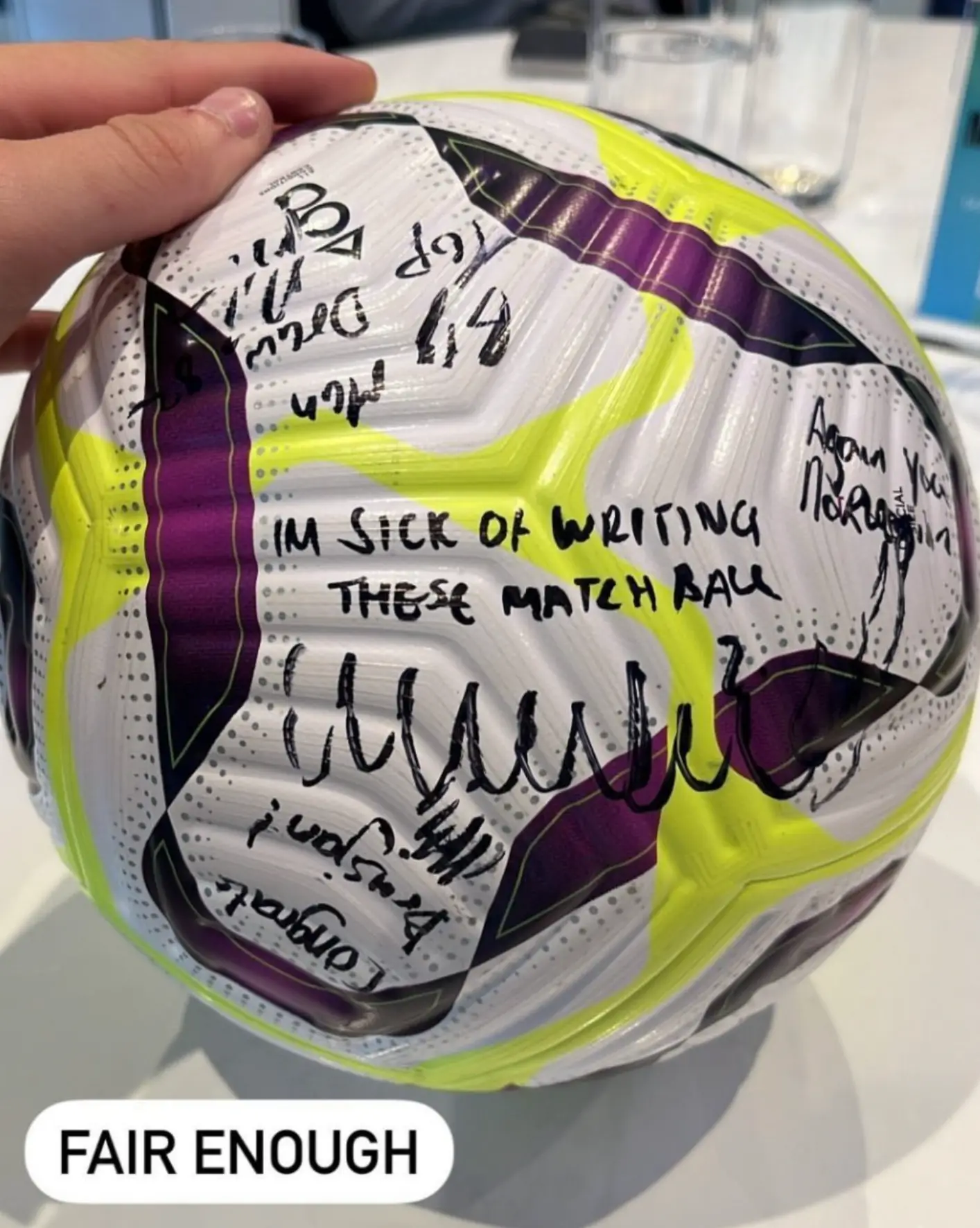 Someone wrote the message on Erling Haaland's hat-trick ball. [X]