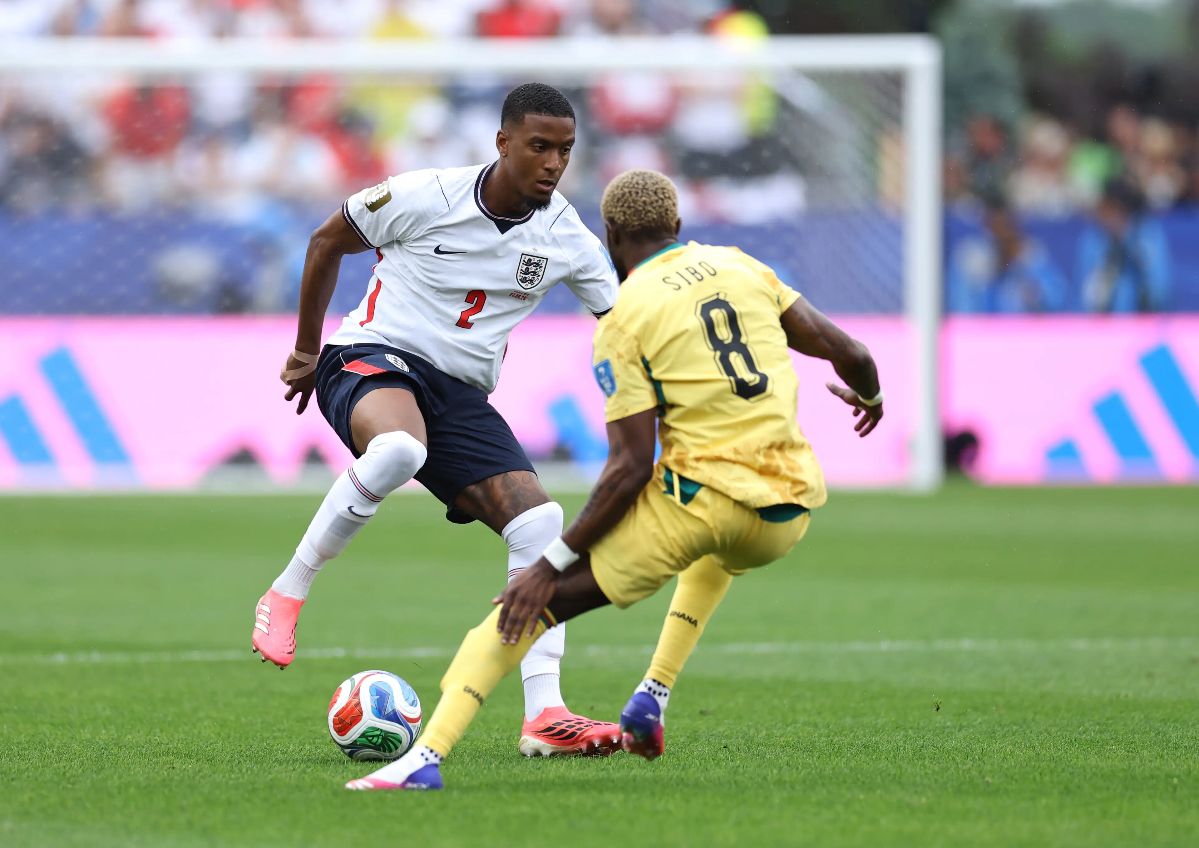 Ezri Konsa #2 of England controls the ball against Kwasi Sibo #8 of Ghana the ball against during the FIFA World Cup 2026 (Getty Images)